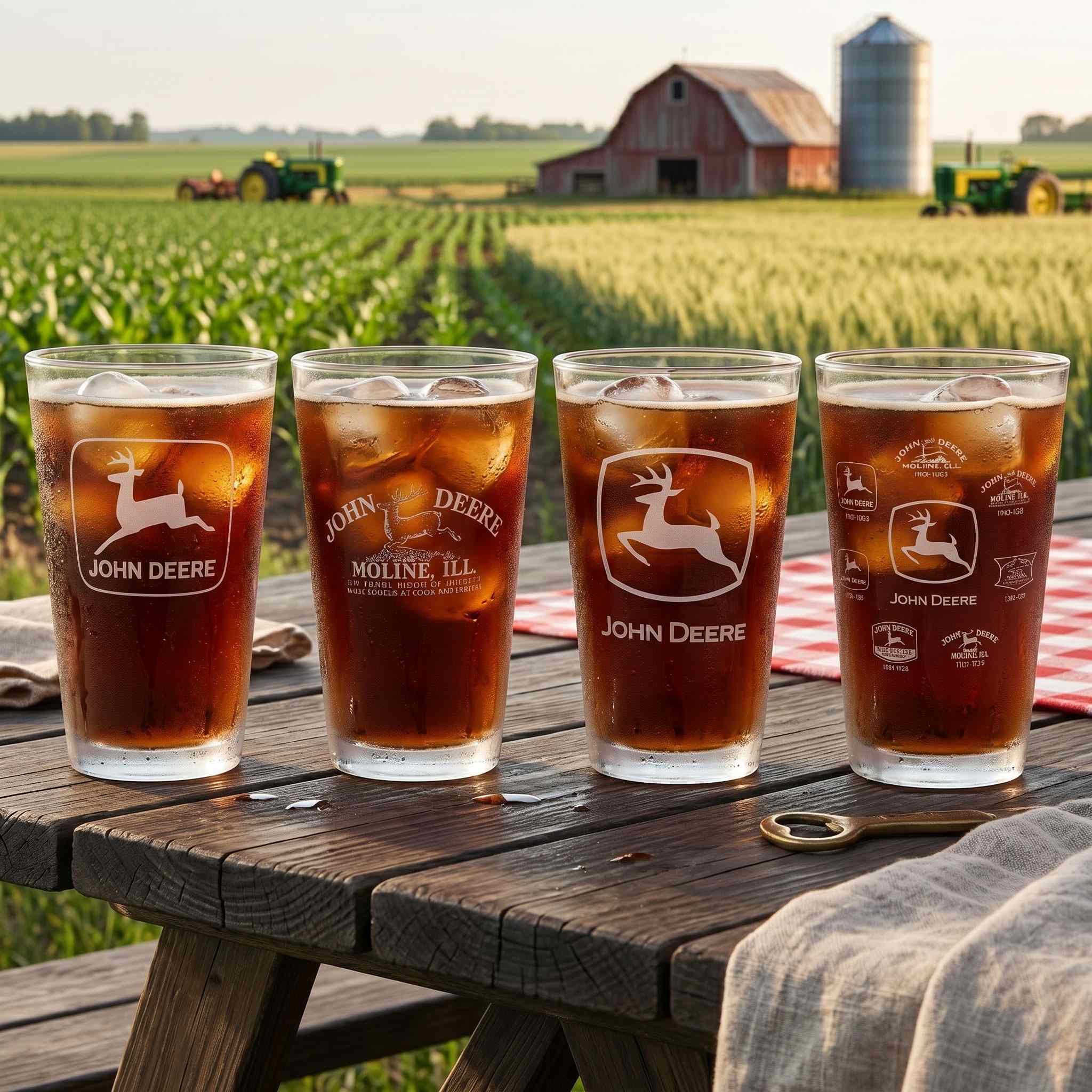 John Deere Set of 4 Etched Logo Glass Drinkware Tumblers - Image 5