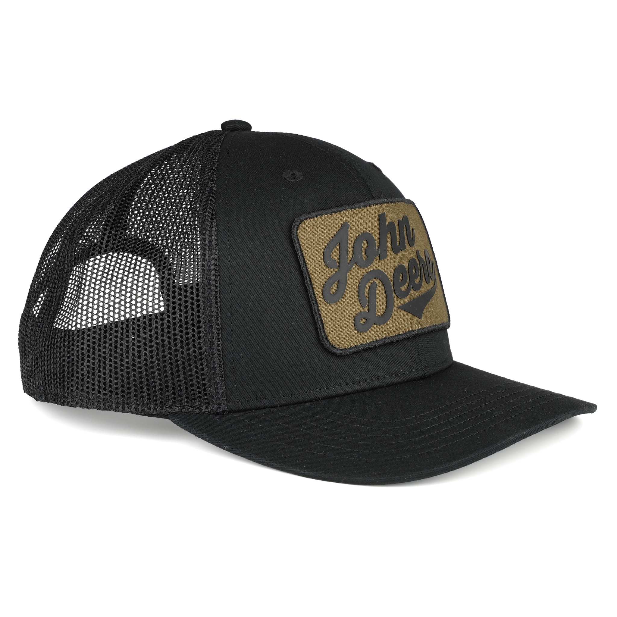 John Deere Vintage Oil Distressed Style Patch Black Mesh Back Hat - Image 2