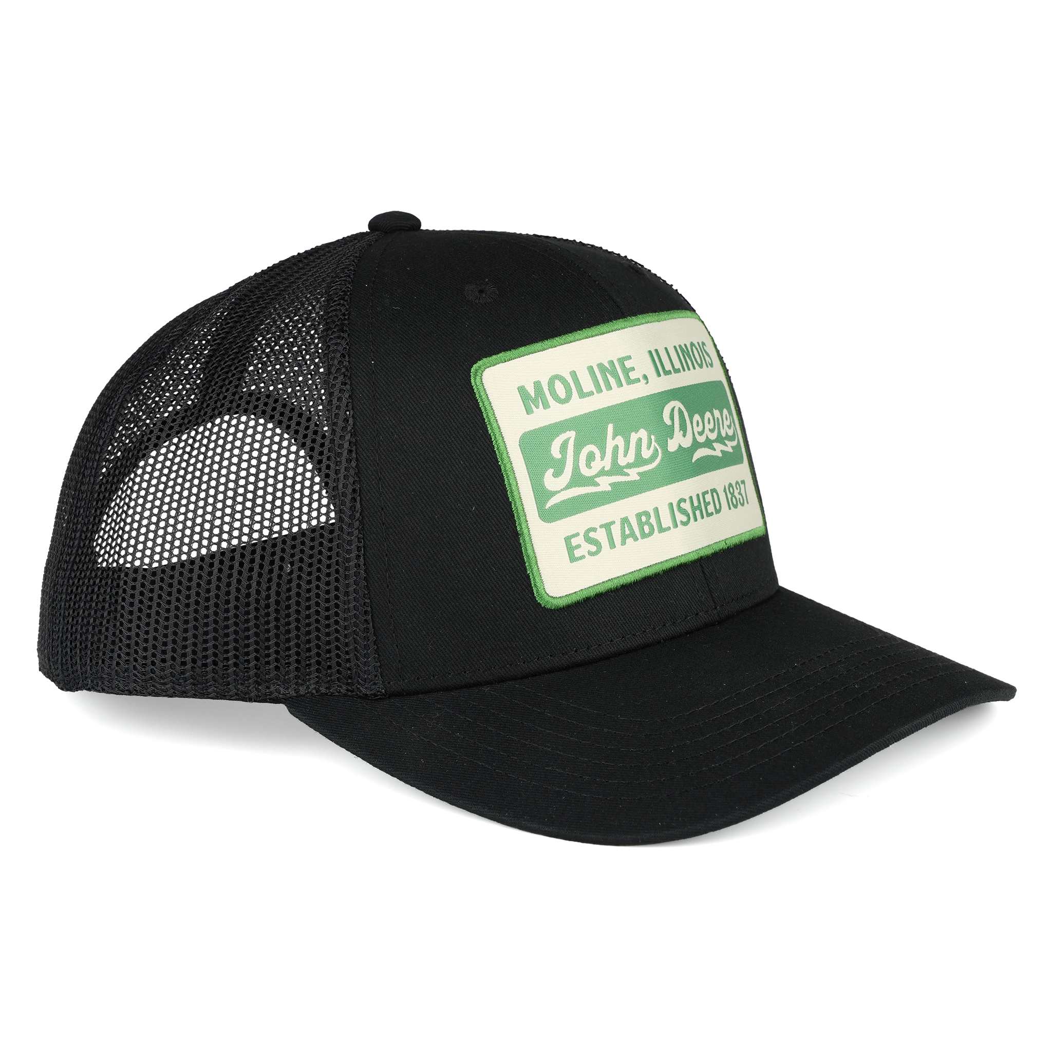 John Deere Vintage Style Patch Black Mesh Back Hat - Image 2