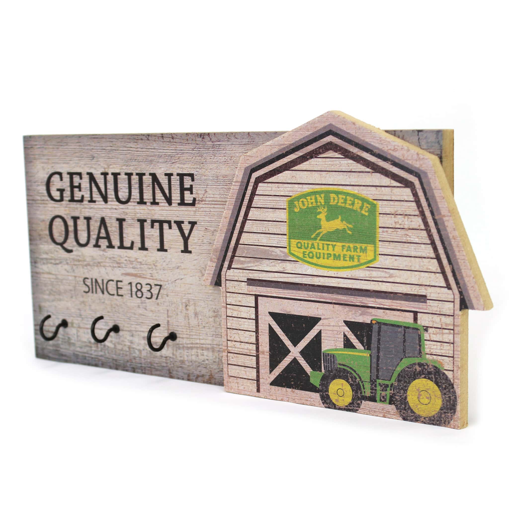 John Deere Key Holder with Vintage Wooden Barn Facade, 14in x 6.5in - Image 2