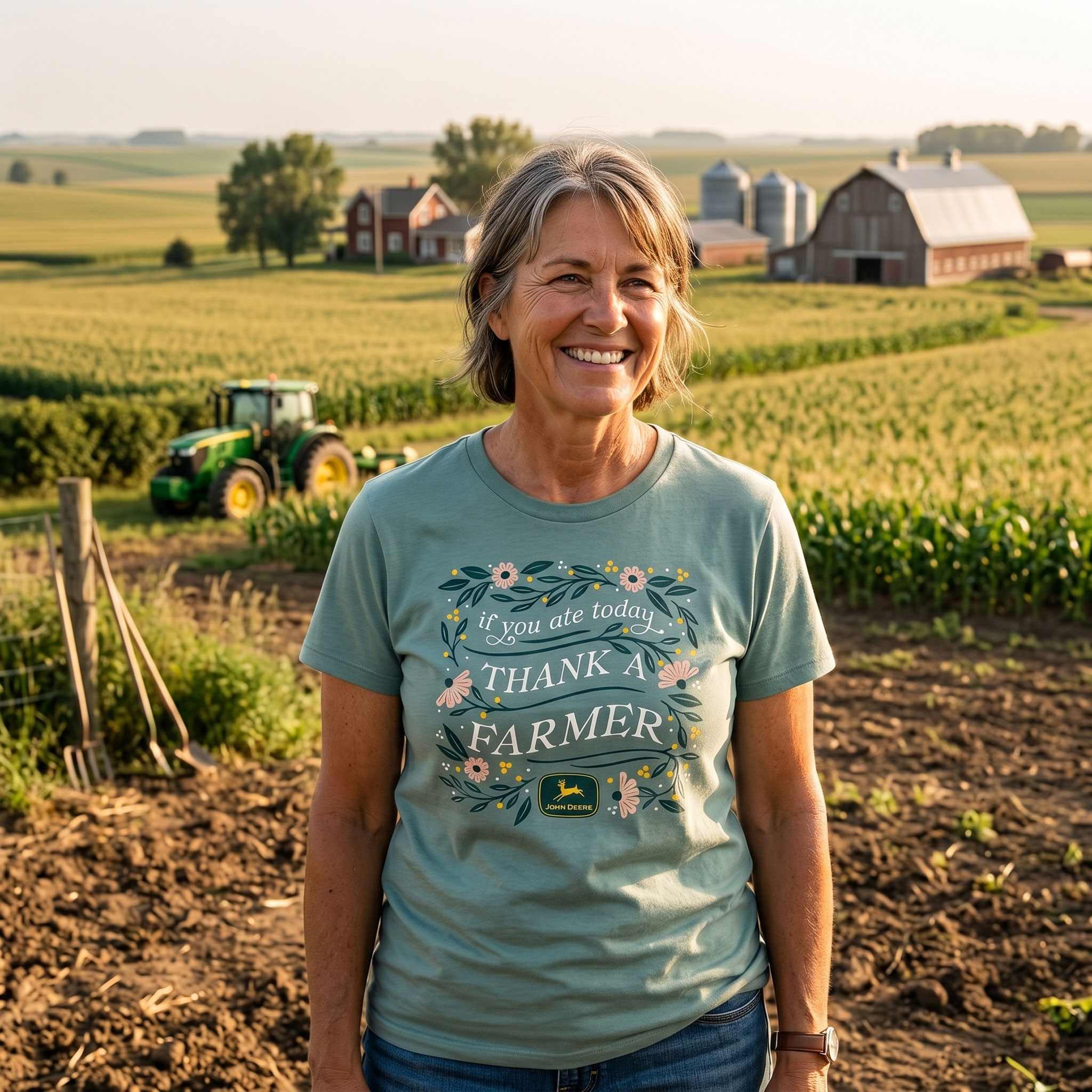 John Deere Women's Cut Thank a Farmer Short Sleeve T-Shirt - Image 2