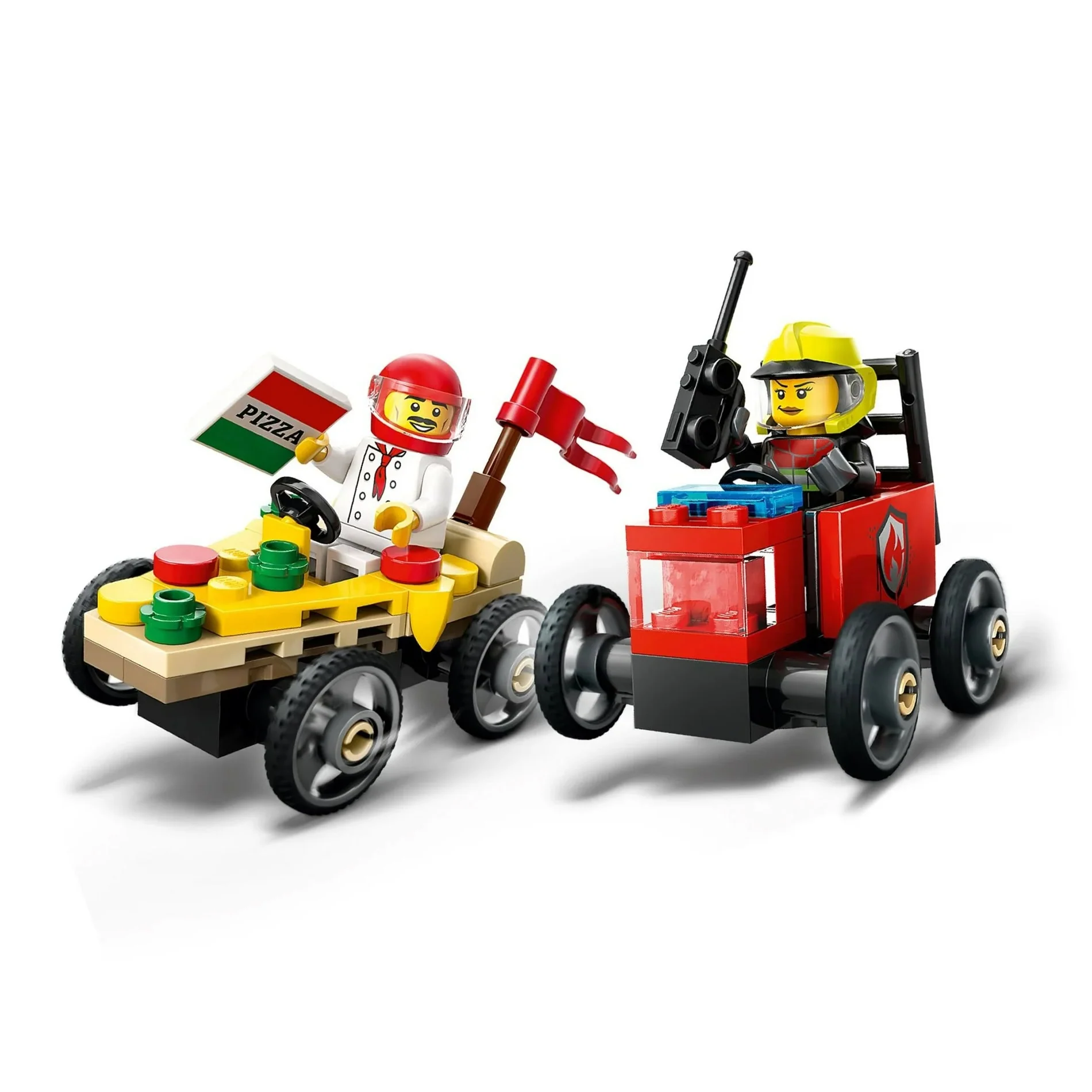 LEGO® City 4-in-1 Fun Pack, 348 Pieces: Go-Karts & Race Drivers, Red Sports Car, Pizza vs Fire Truck Race Car Pack, & Airplane vs Hospital Bed Race Car Pack - Image 4
