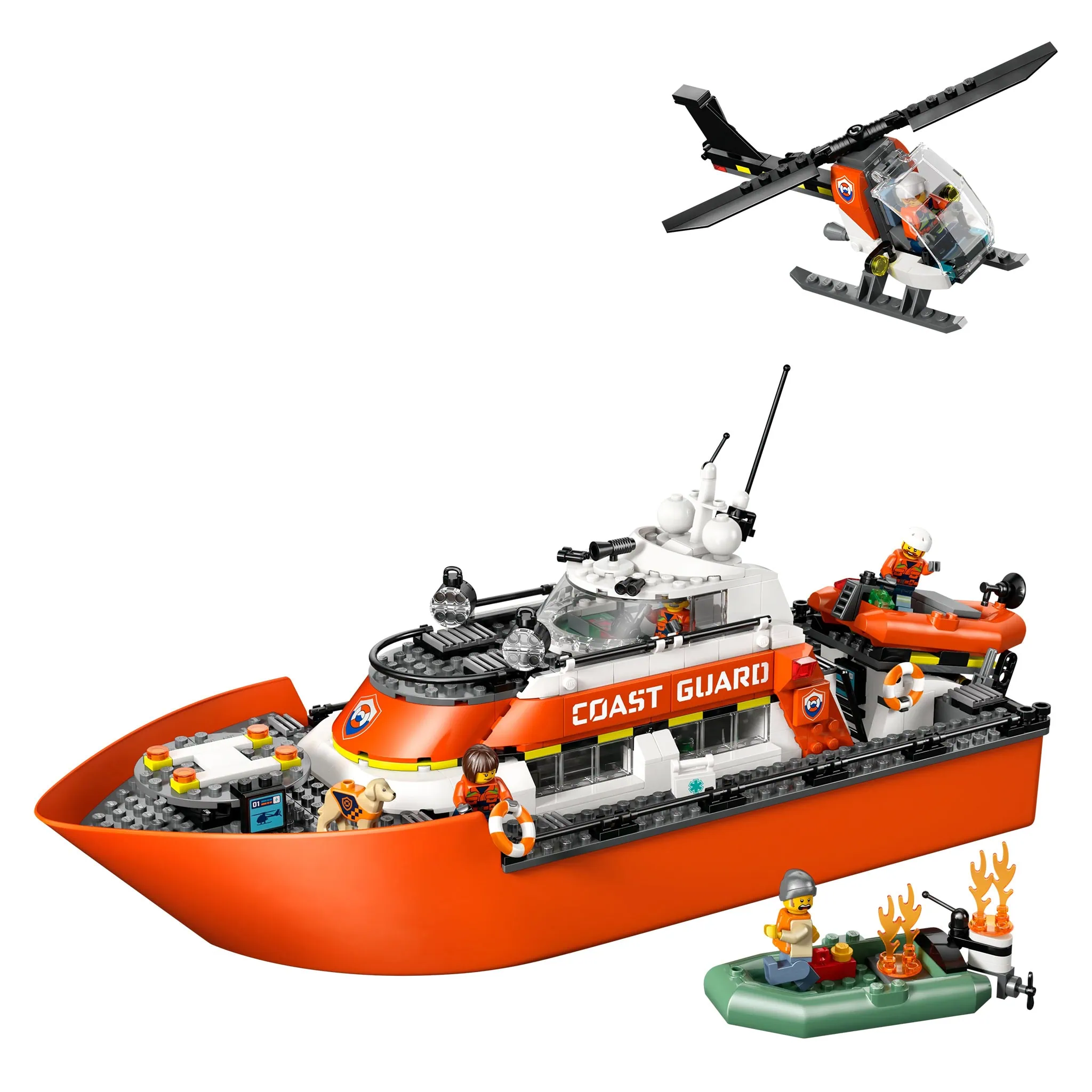 LEGO® City Coast Guard Rescue Boat & Helicopter with Minifigures, 742 Pieces - Image 2
