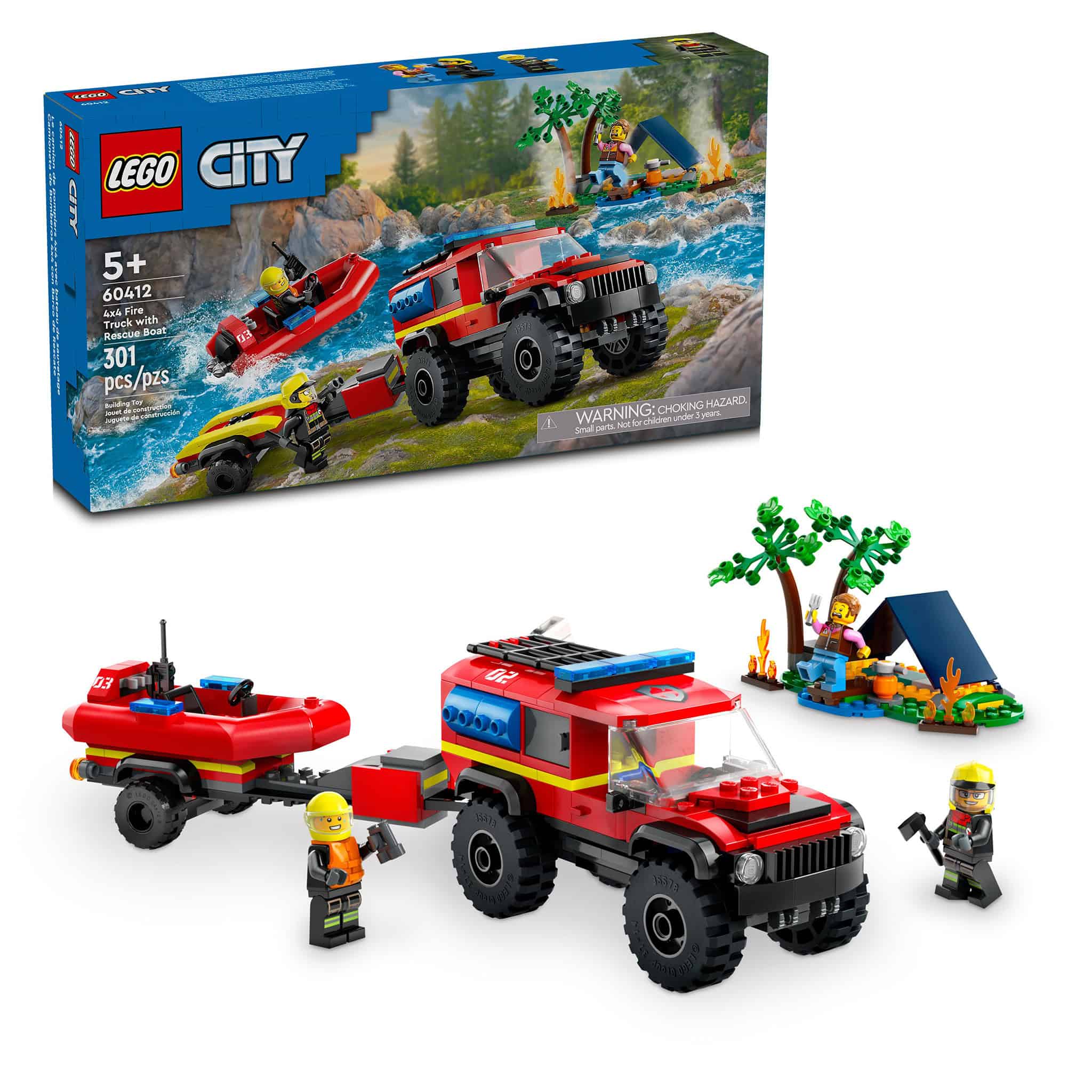 LEGO® City 4x4 Fire Truck with Rescue Boat, 301 Pieces