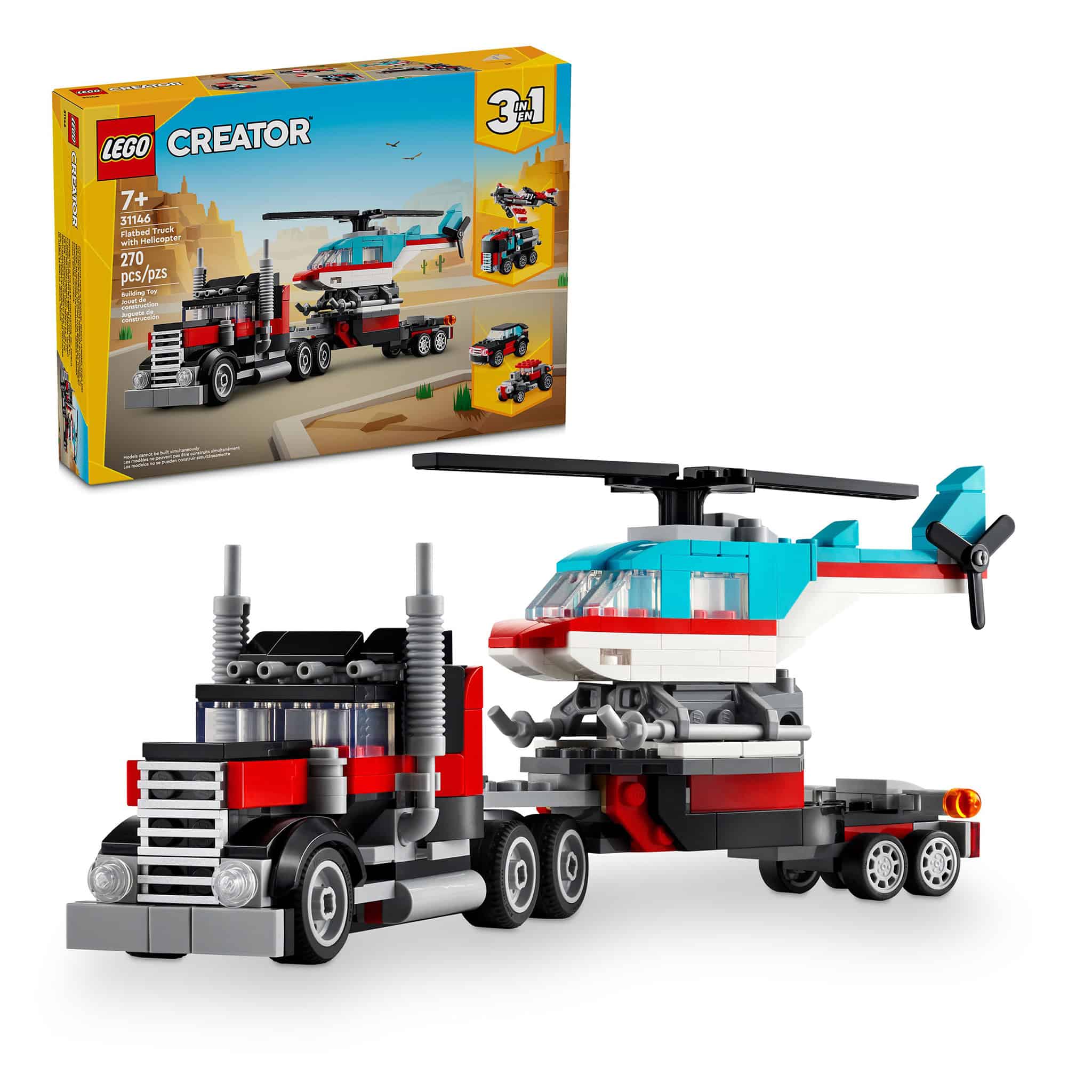 LEGO® Creator 3-in-1 Flatbed Truck with Helicopter, 270 Pieces
