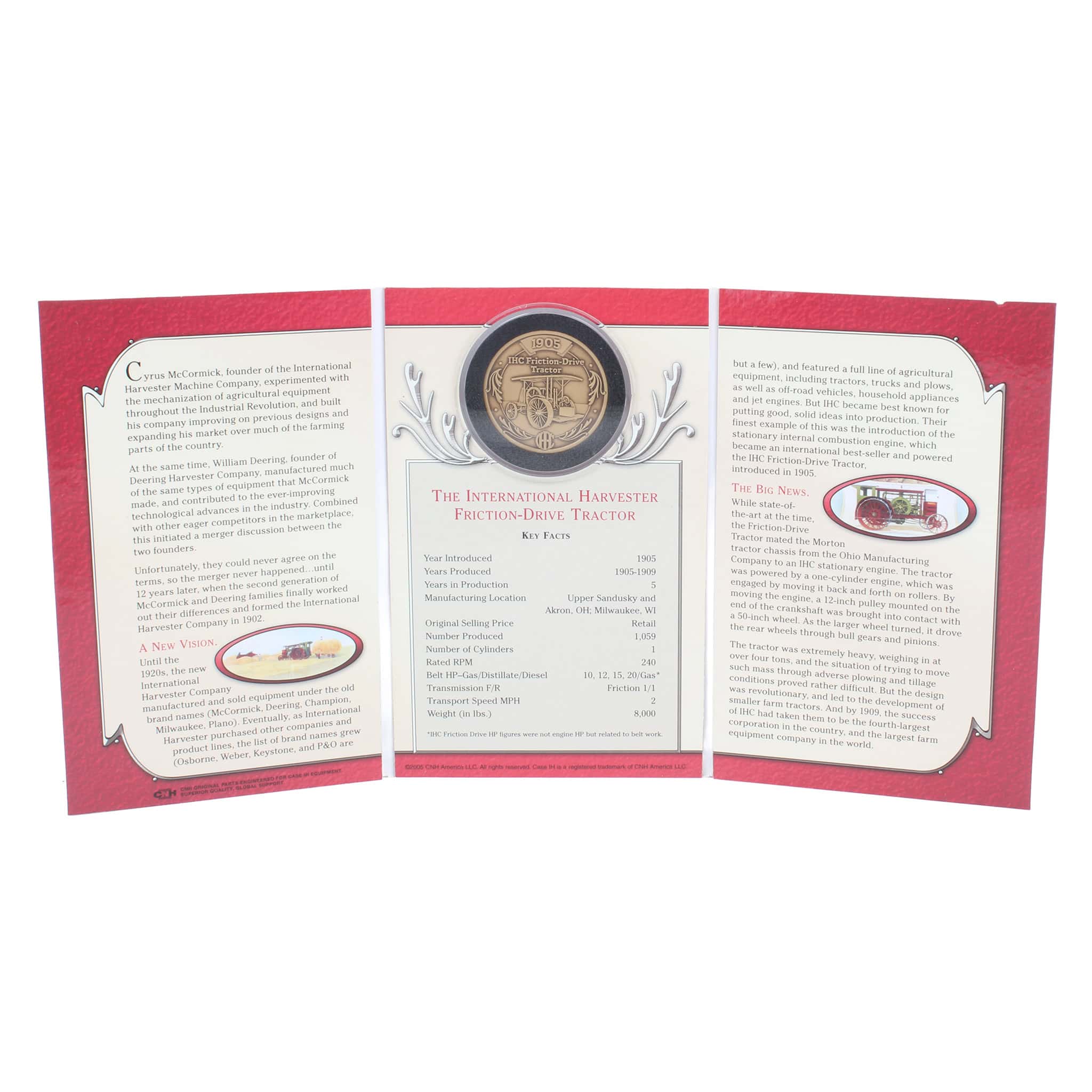 Limited Edition 1905 IHC Friction Drive Tractor Medallion and Booklet, 1st in 2005 Heritage Series - Image 2