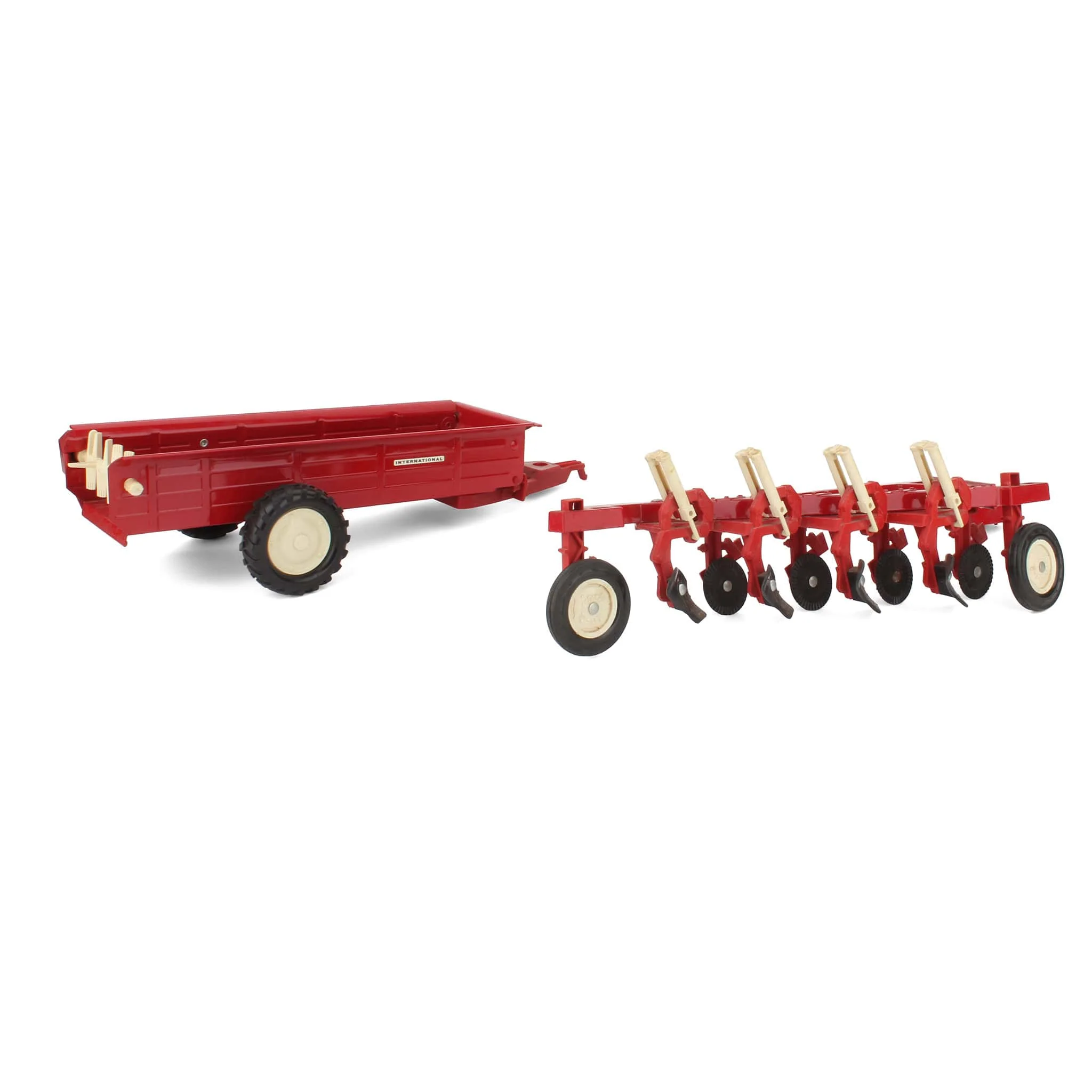 Lot of (1) 1/16 International Solid Manure Spreader and (1) 1/16 International 4-Bottom Plow - Image 2