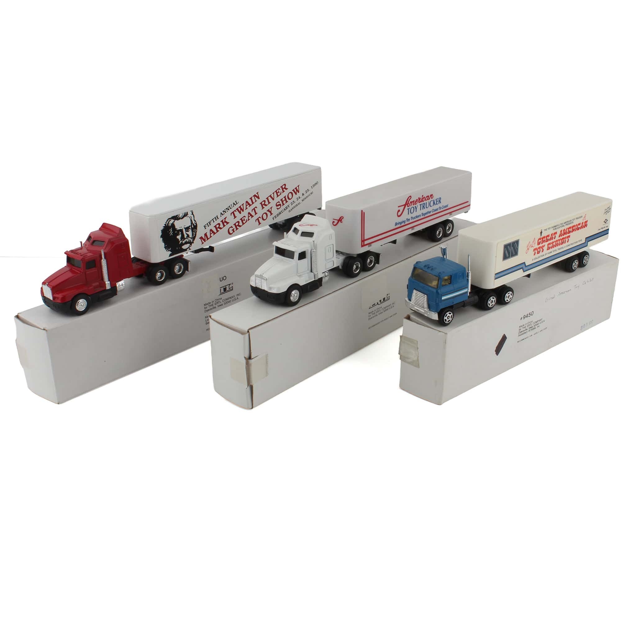 Lot of (1) 1/64 American Toy Trucker Semi, (1) 1/64 Great American Toy Exhibit Semi, and (1) 1/64 Mark Twain Great River Toy Show Semi - Image 2