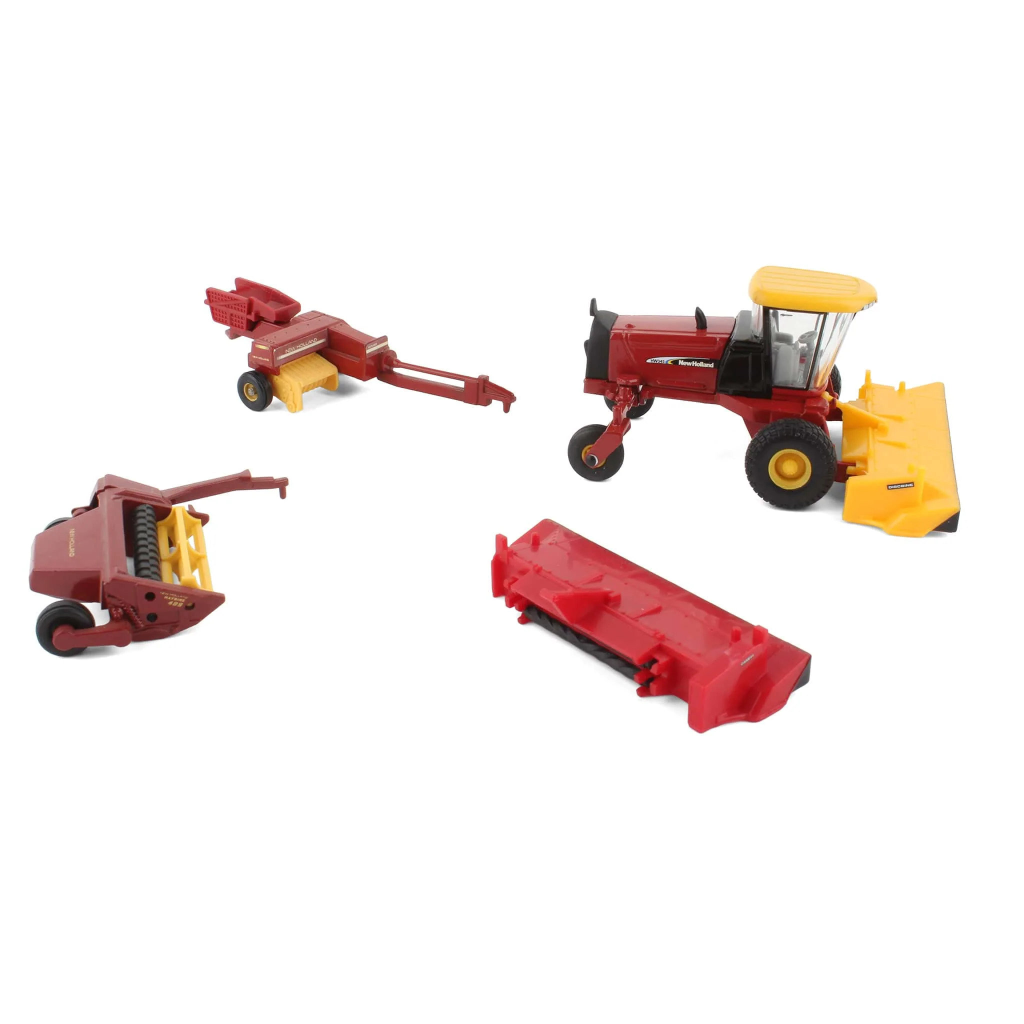 Lot of (1) 1/64 New Holland Windrower with (2) Attachments and (2) 1/64 Harvesting Implements by ERTL - Image 2