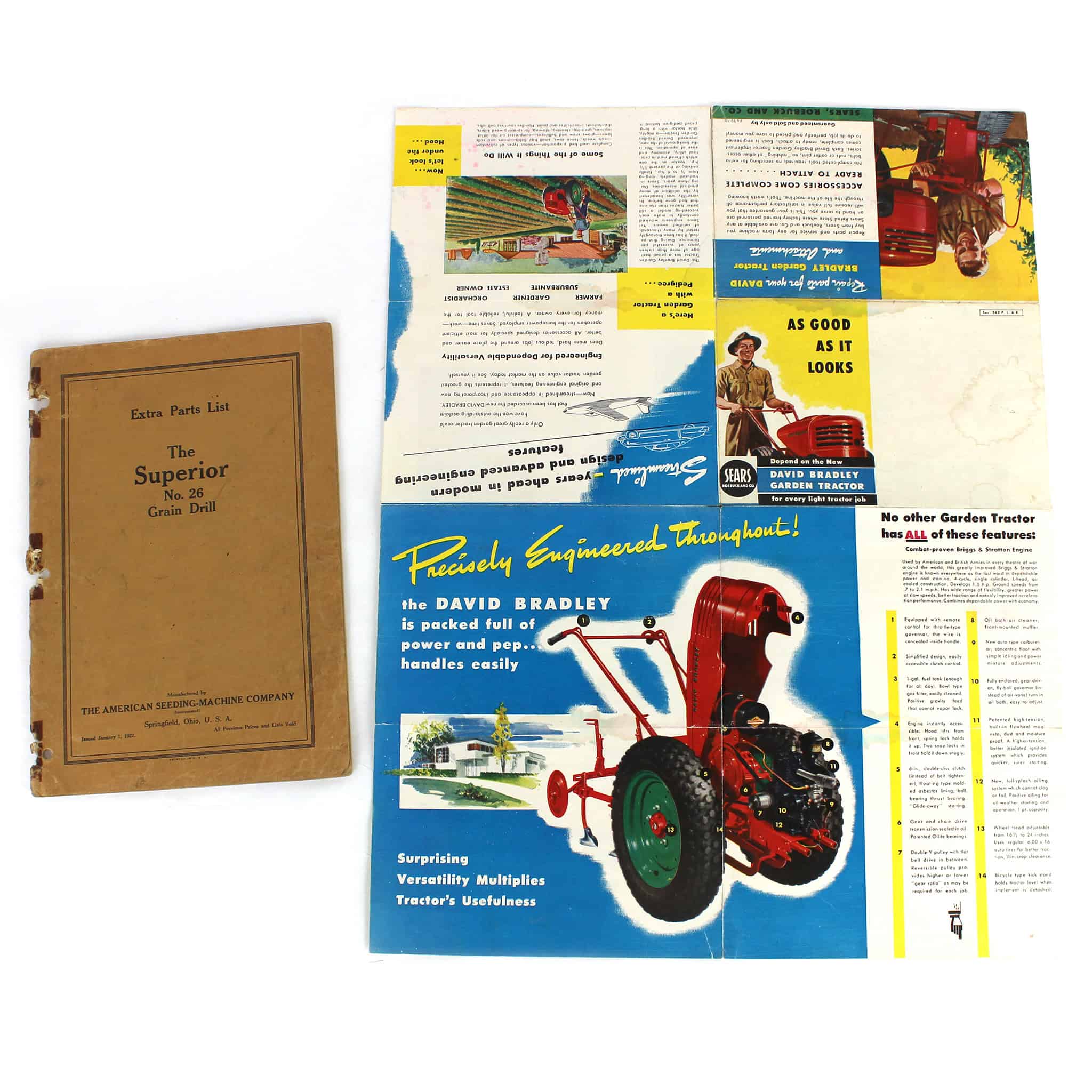 Lot of (1) The Superior No. 26 Grain Drill Extra Parts List and (1) David Bradley Garden Tractor Sales Brochure - Image 2