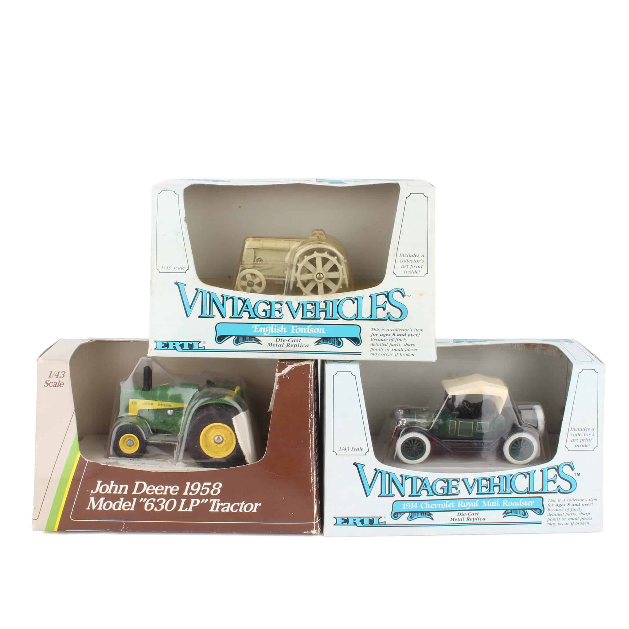 Lot of (2) 1/43 Tractors and (1) 1/43 Vintage Car