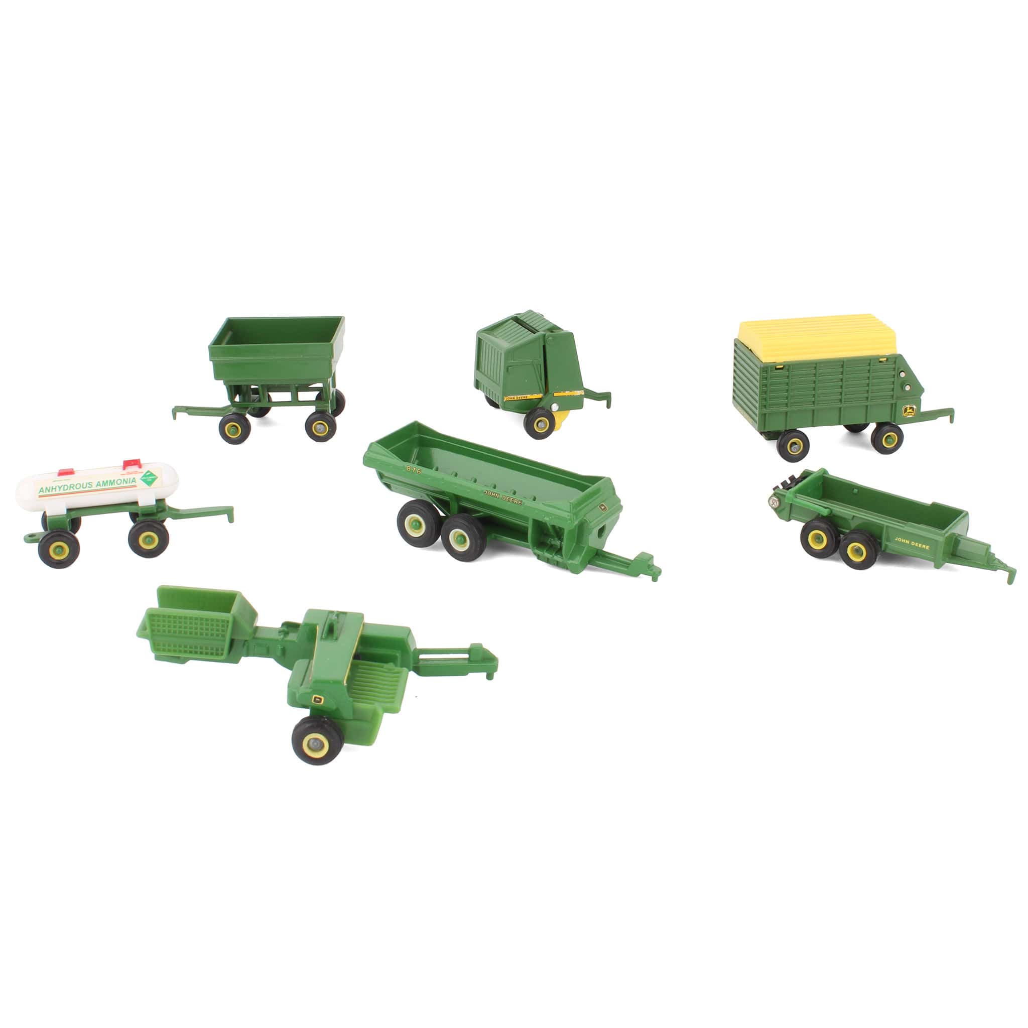 Lot of (2) 1/64 John Deere Manure Spreaders, (2) 1/64 John Deere Wagons, (2) 1/64 John Deere Balers and (1) 1/64 Tank Wagon - Image 2