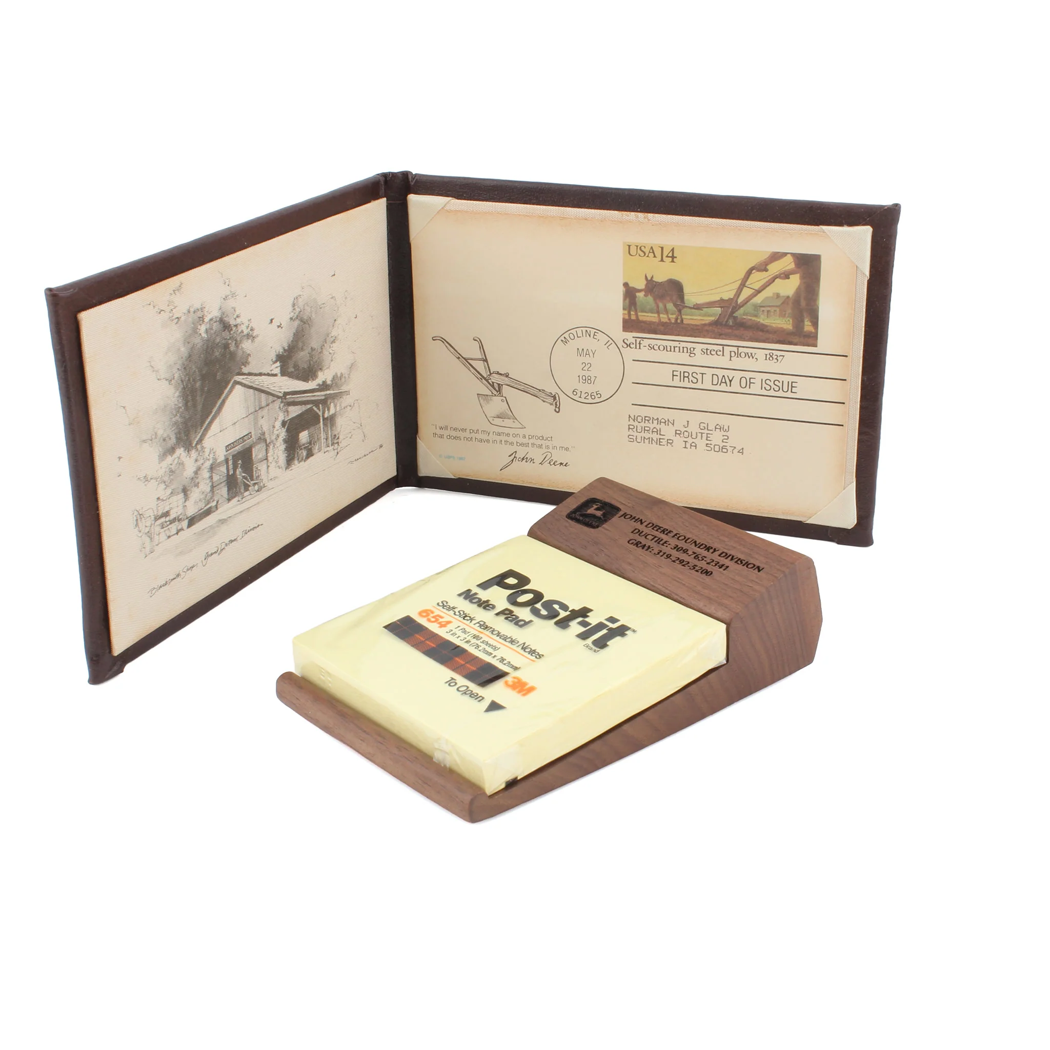 Lot of (2) John Deere Desktop Items and (1) First Day Issue Postage Stamp with Protective Case - Image 2