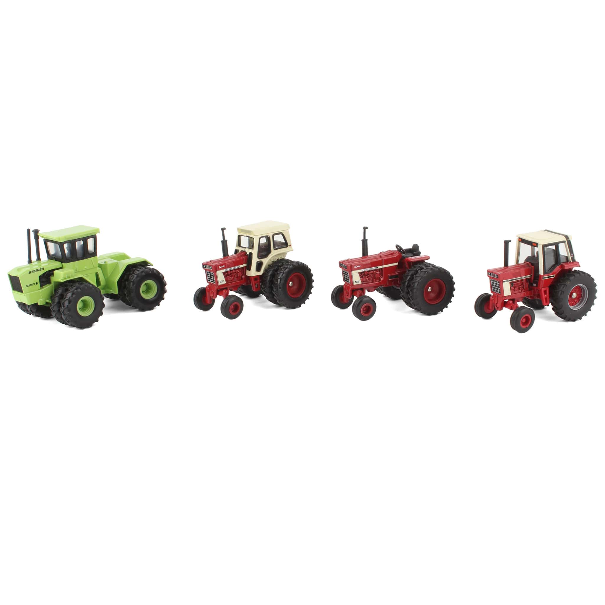 Lot of (3) 1/64 Case International Tractors and (1) 1/64 Steiger Panther Tractor by ERTL