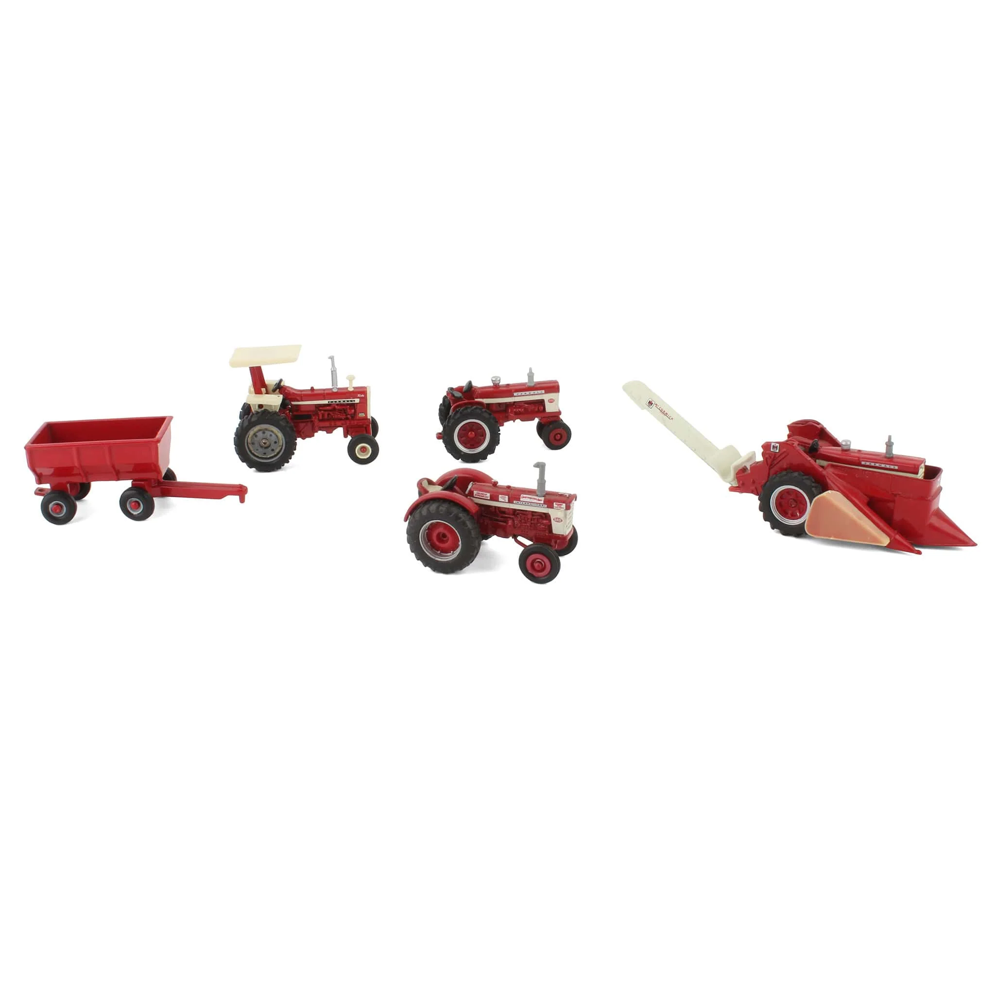 Lot of (3) Farmall Tractors, (1) 1/64 International Tractor, (1) 1/64 Mounted Picker, and (1) Barge Wagon by ERTL - Image 2