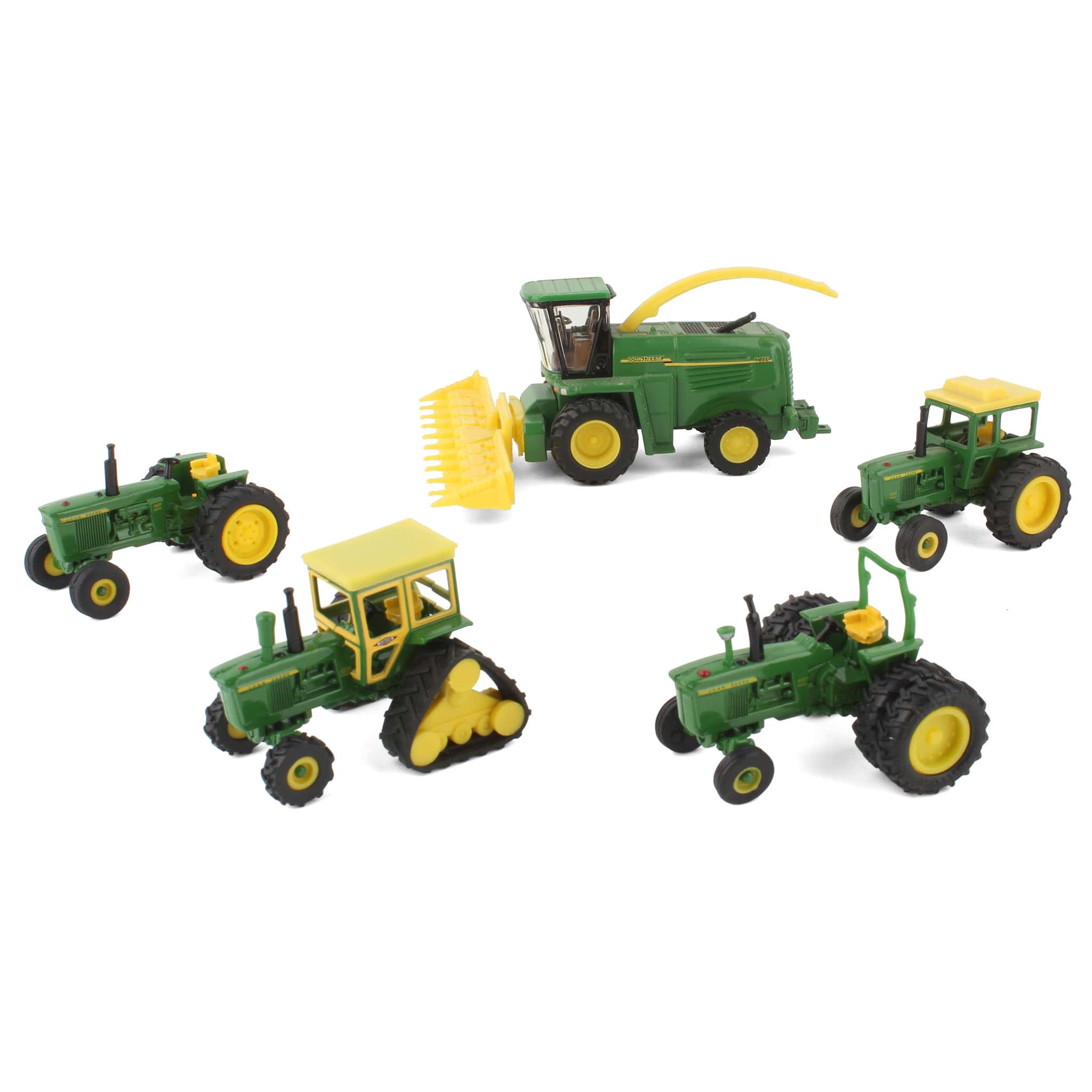 Lot of (4) John Deere Tractors and (1) John Deere Harvester by ERTL