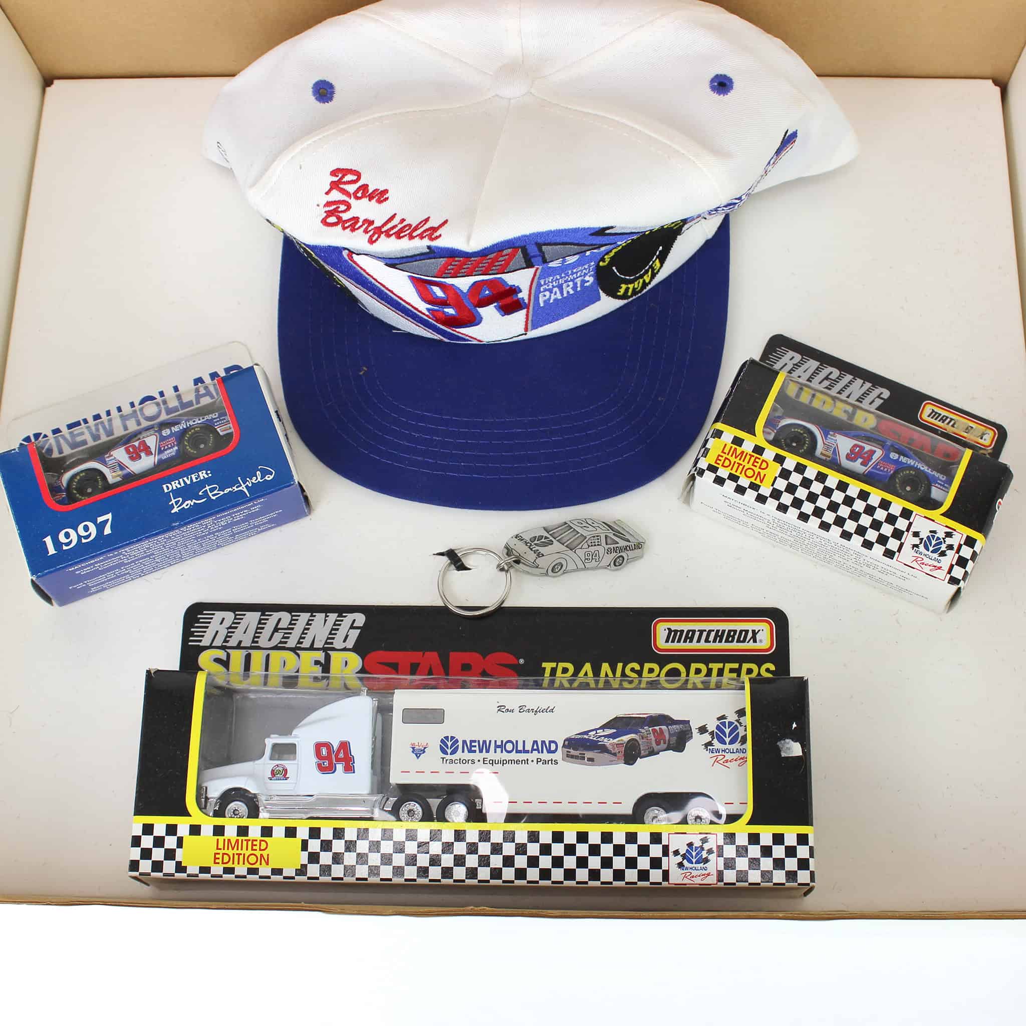 Lot of Ron Barfield Items Including (1) Cap, (2) NASCAR vehicles, (1) Transport Truck and (1) Key Ring - Image 2