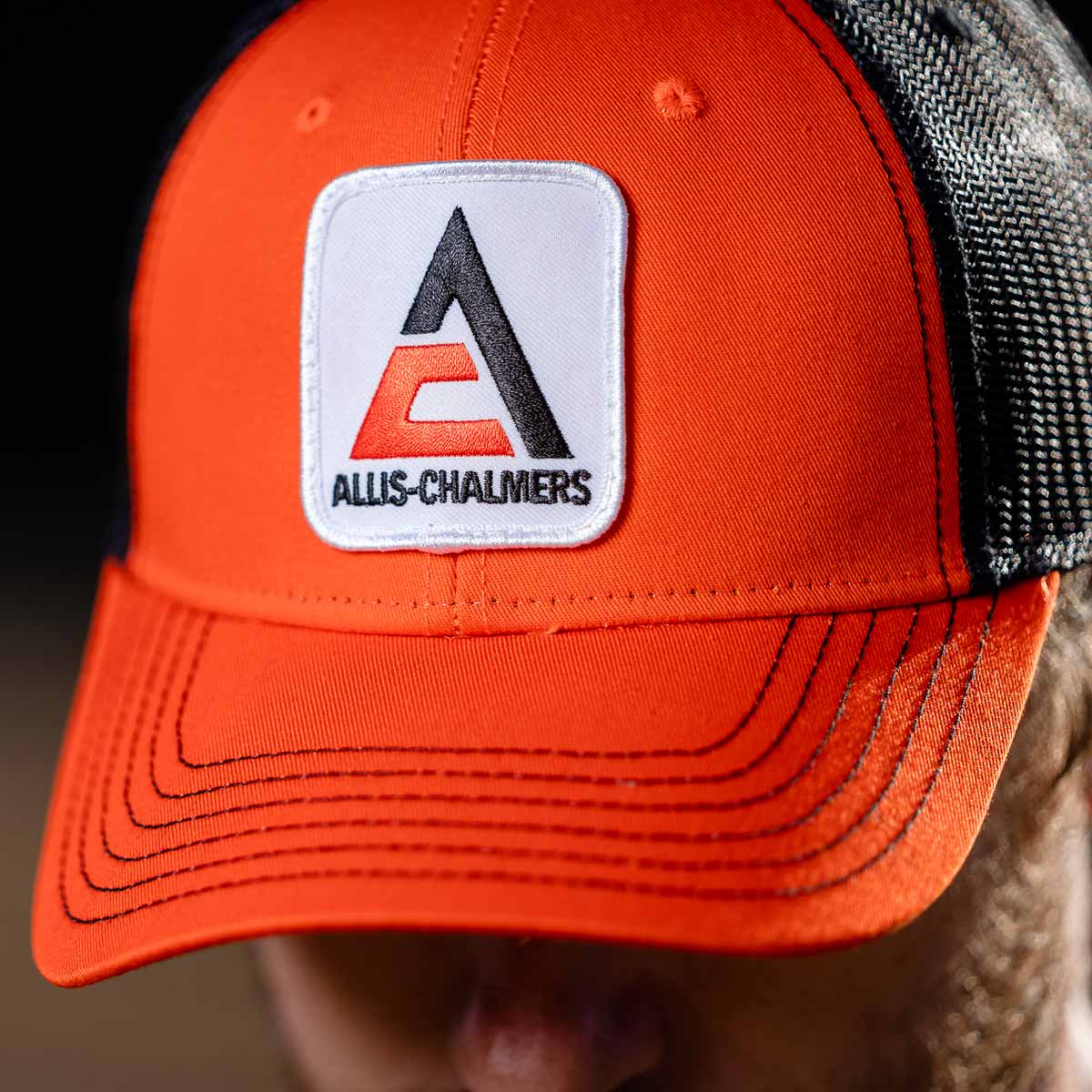 Modern Allis Chalmers Logo Black & Orange Mesh Back Hat - Image 3
