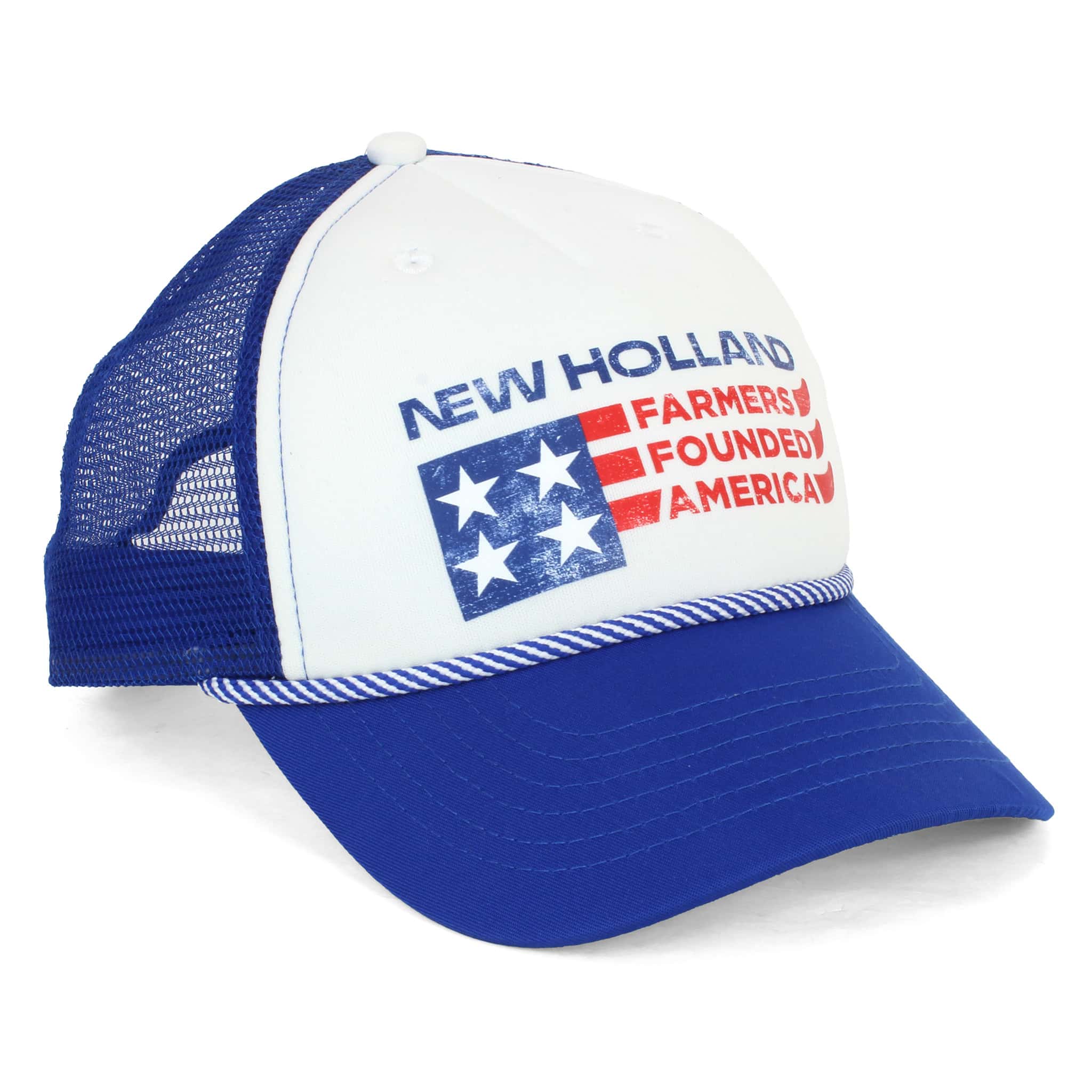 New Holland Braided Cord Farmers Founded America White & Blue Cap - Image 2