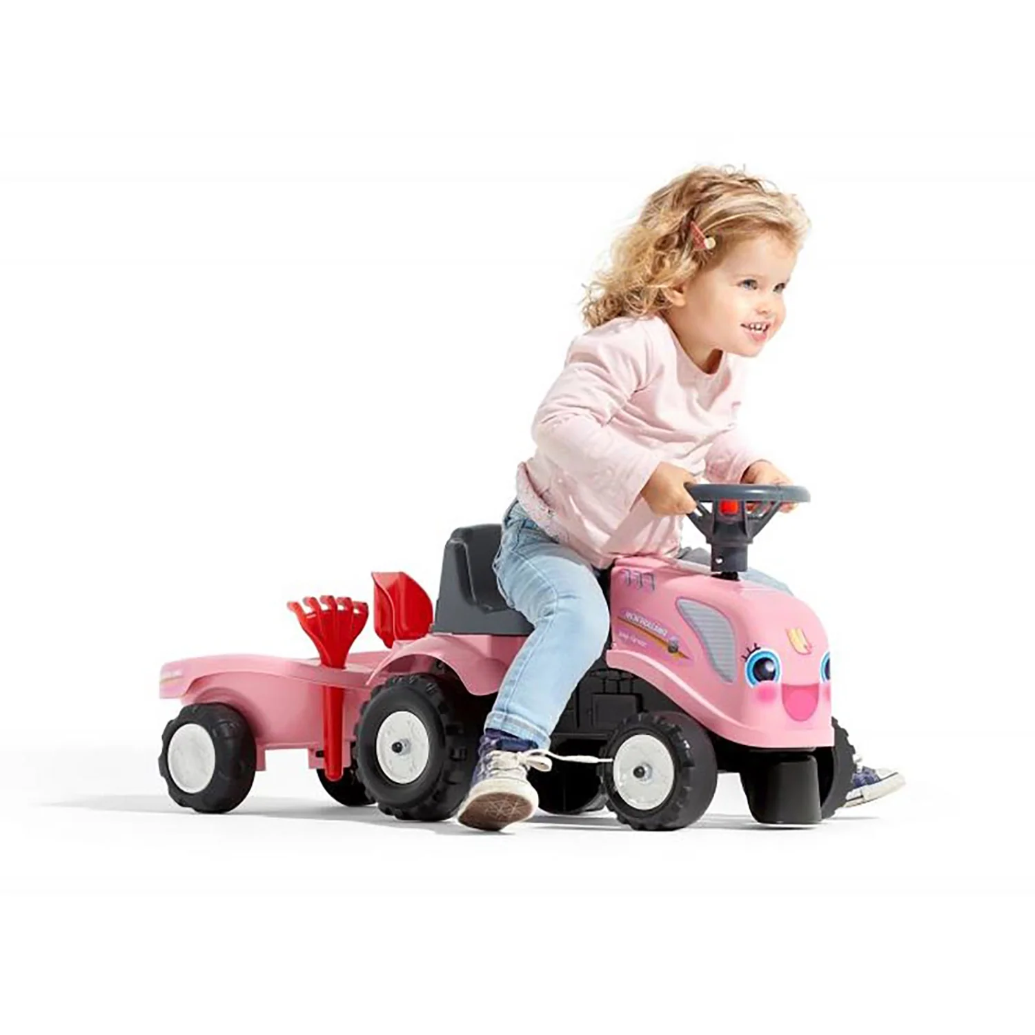 New Holland Girl's Pink Ride-on Tractor with Trailer and Tools - Image 3