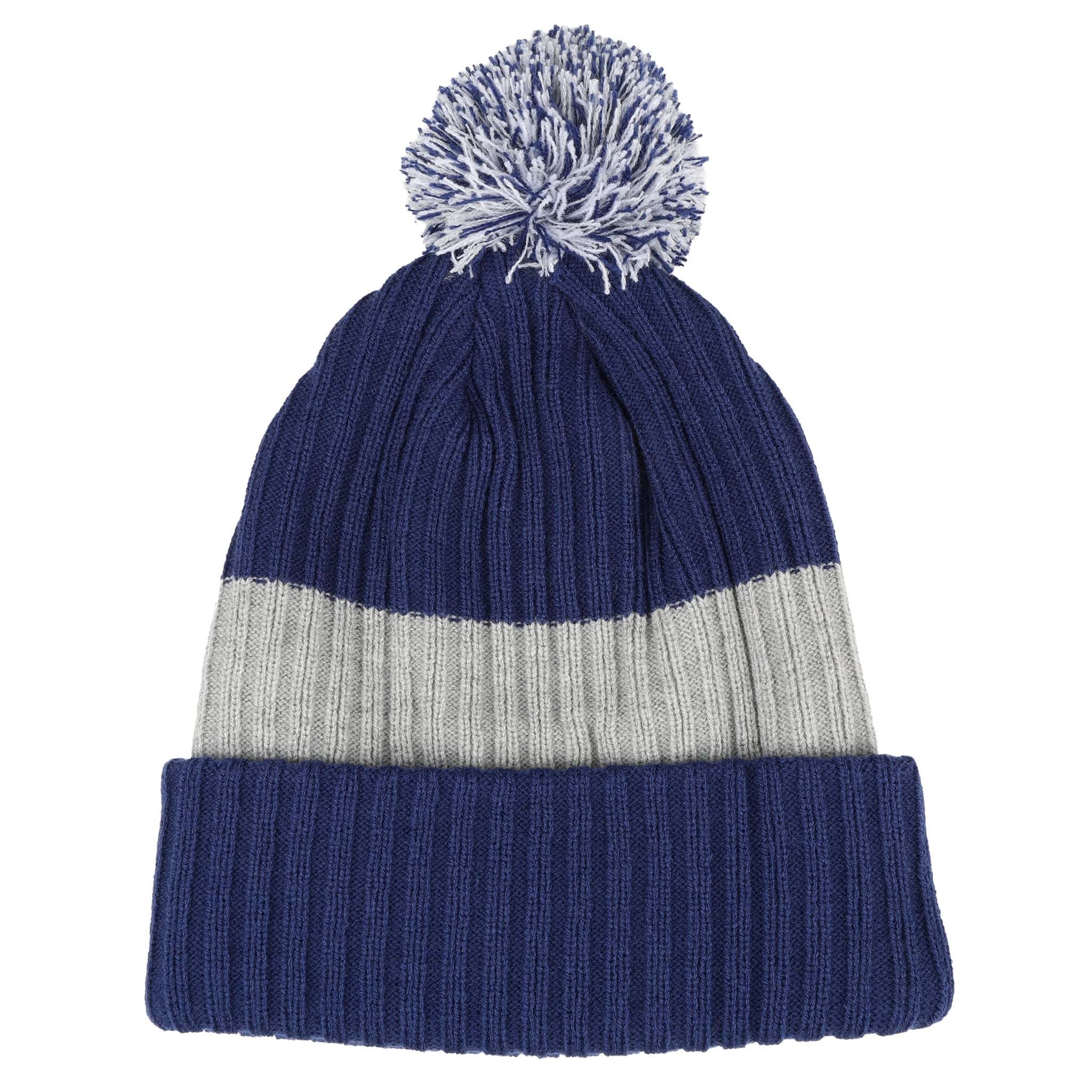 New Holland Pom Beanie, Blue with Gray Stripe - Image 2