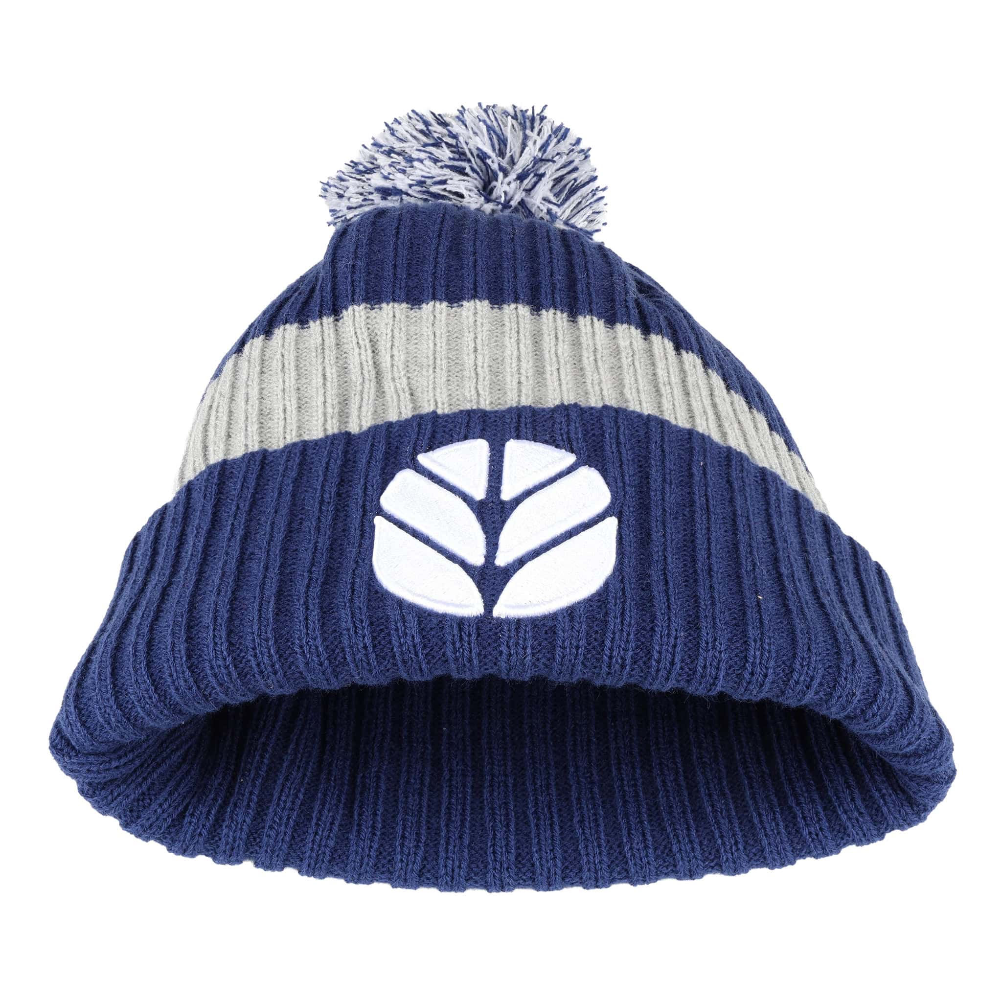 New Holland Pom Beanie, Blue with Gray Stripe - Image 3