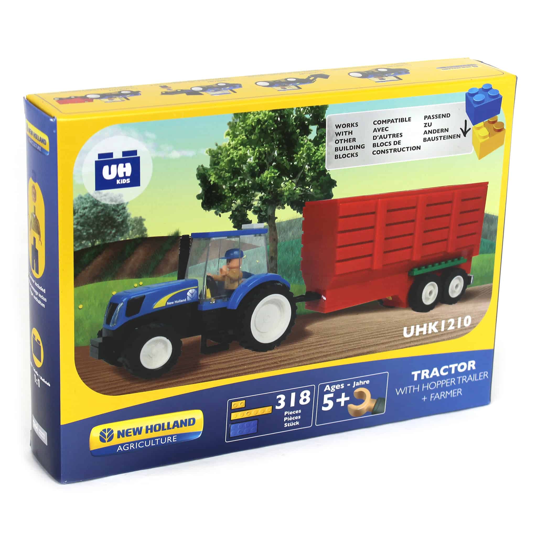 New Holland Block Set with Tractor, Farmer & Grain Trailer, 318 Pieces - Image 2