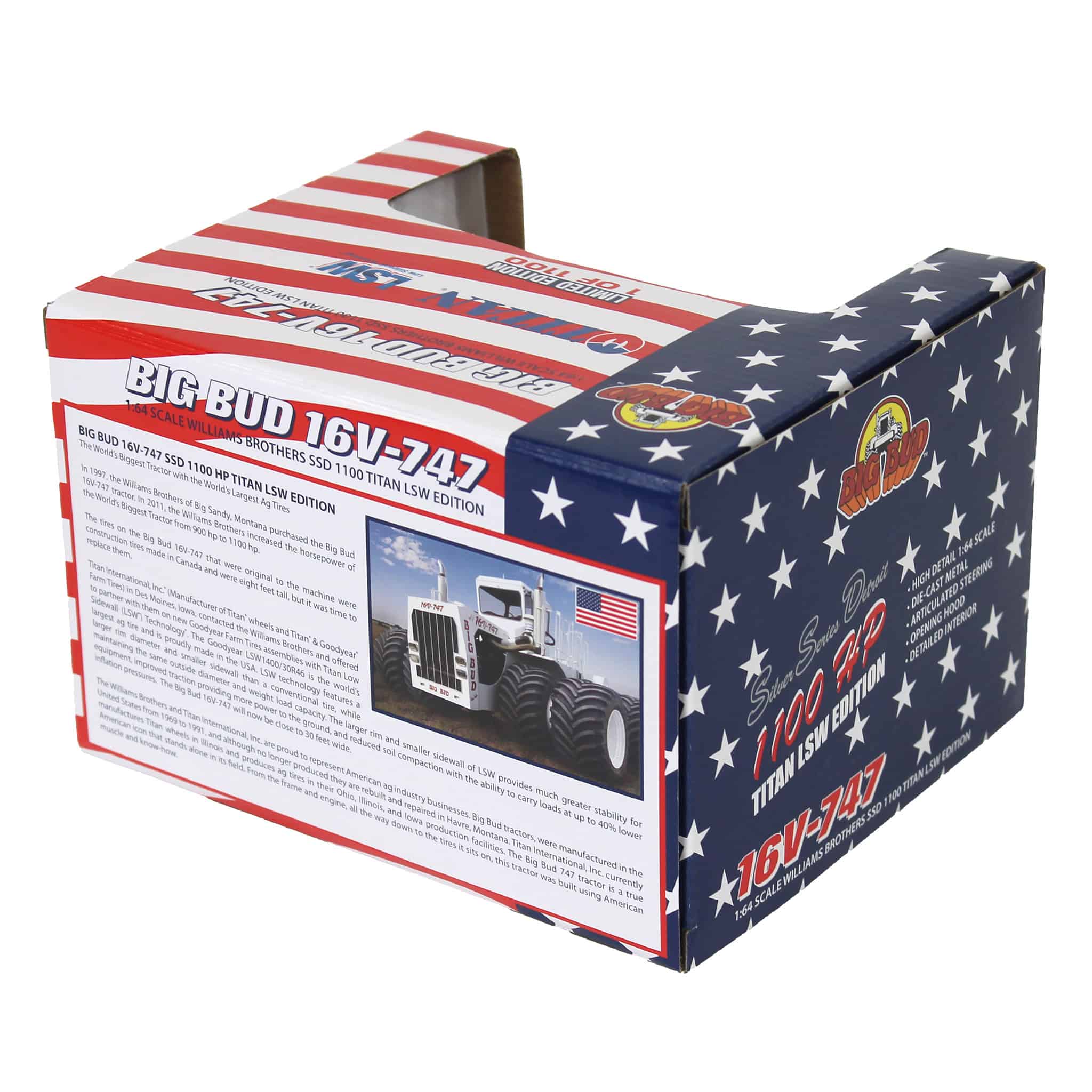 Patriotic Version ~ 1/64 Big Bud 16V-747 Silver Series Detroit 1100 HP Tractor with Titan Goodyear LSW Tires - Image 7