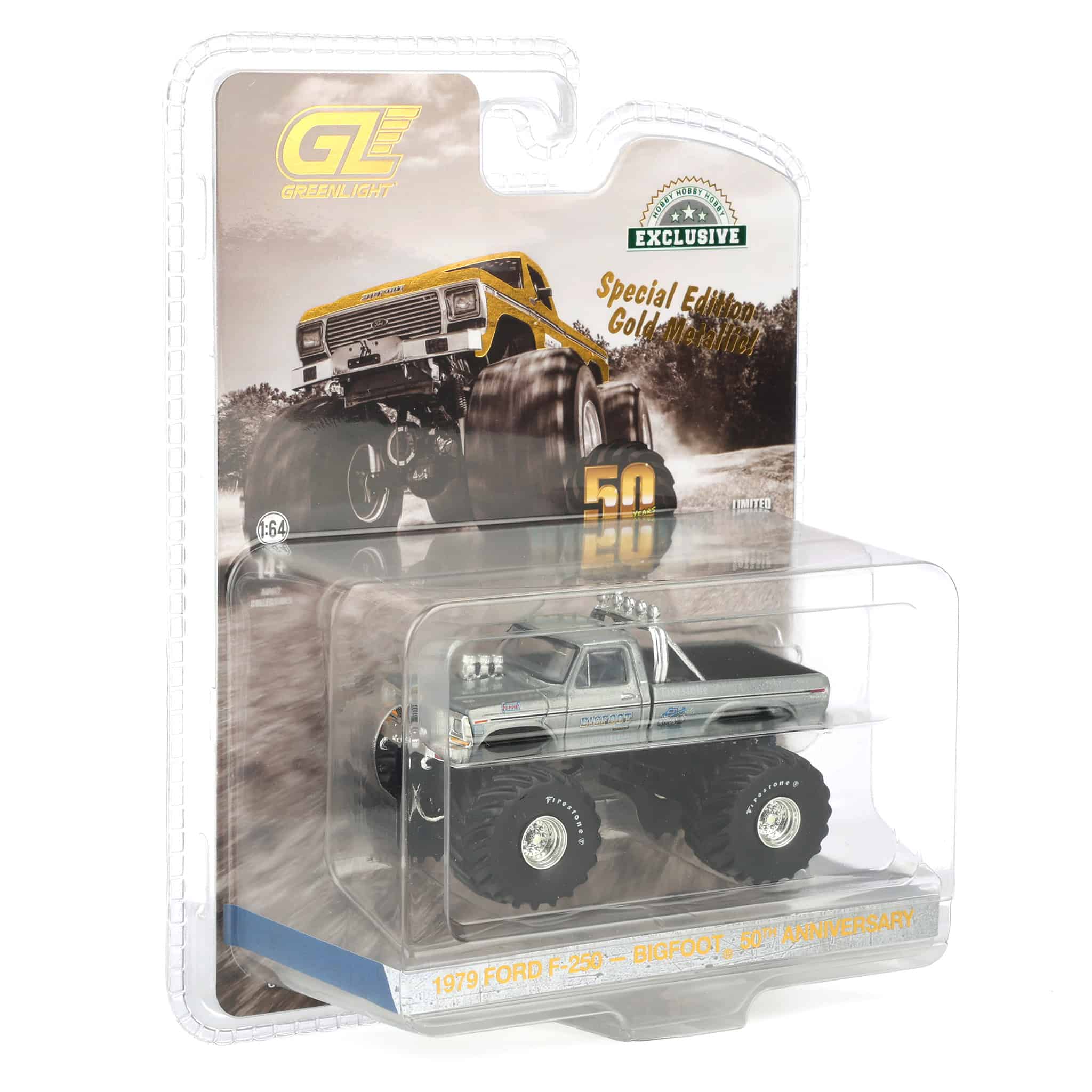 Raw Chase ~ 1/64 1979 Ford F-250 Monster Truck, Gold Metallic, Hobby Exclusive Bigfoot #1 50th Anniversary - Image 2