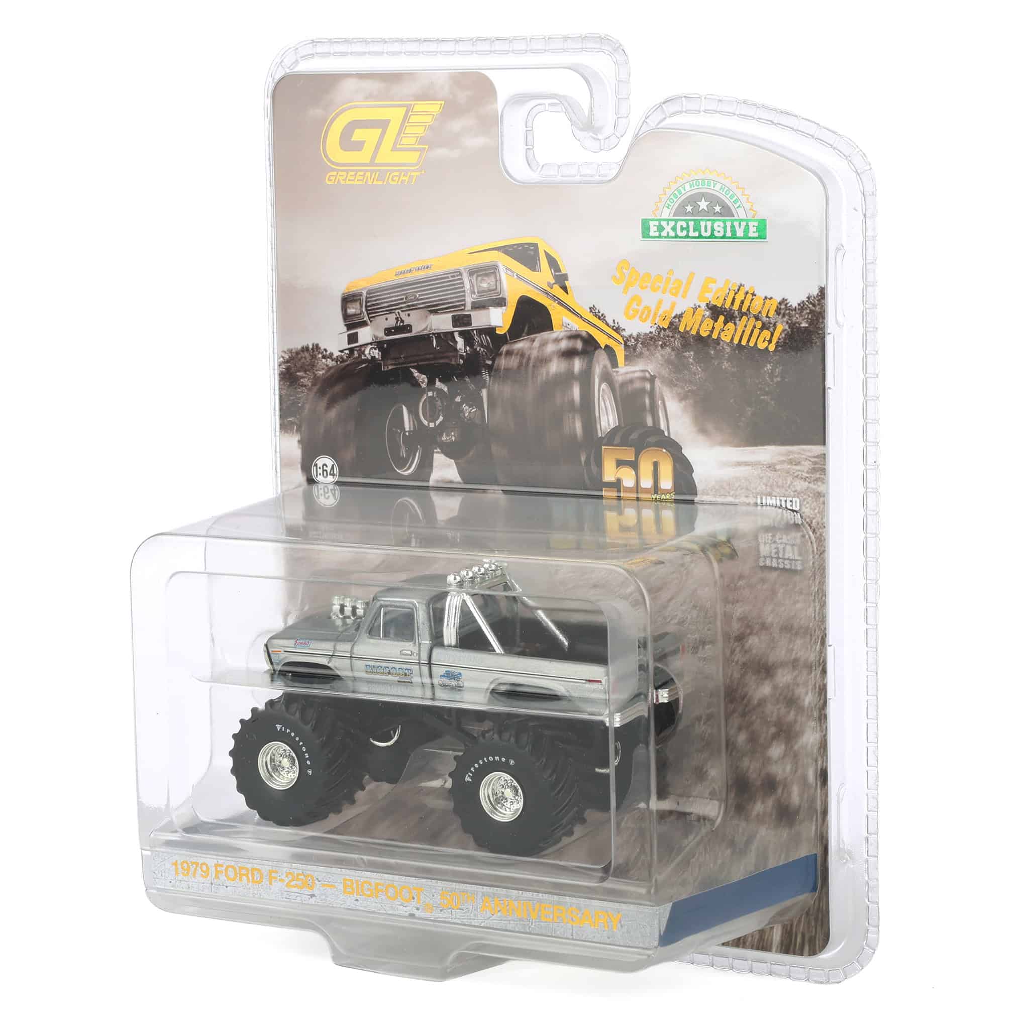 Raw Chase ~ 1/64 1979 Ford F-250 Monster Truck, Gold Metallic, Hobby Exclusive Bigfoot #1 50th Anniversary - Image 3