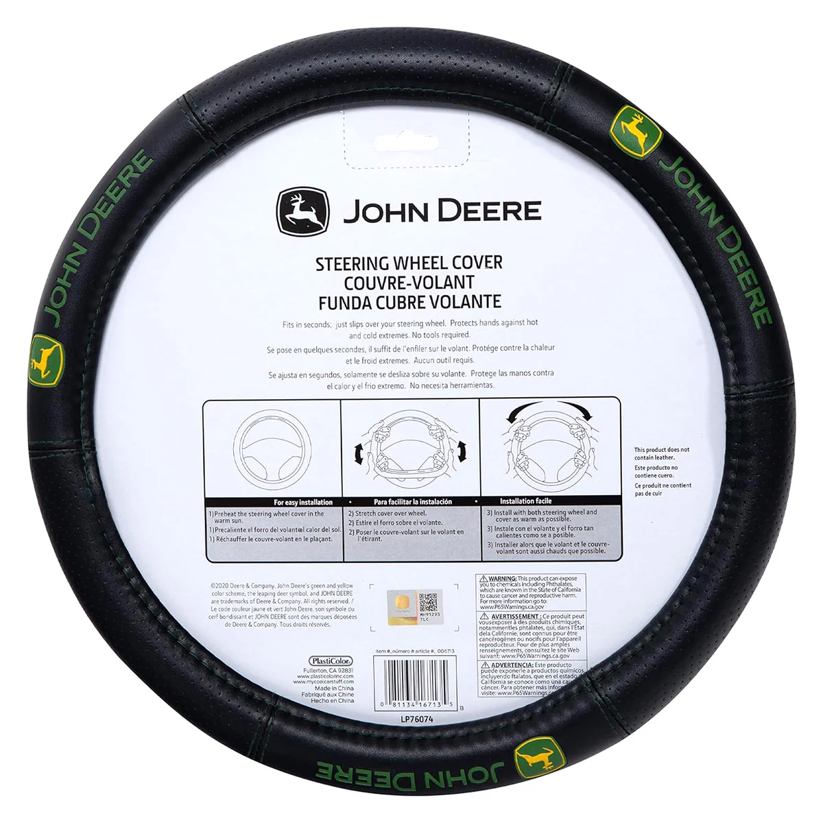 Plasticolor John Deere Deluxe Hi-Contrast Stitched Steering Wheel Cover - Image 2