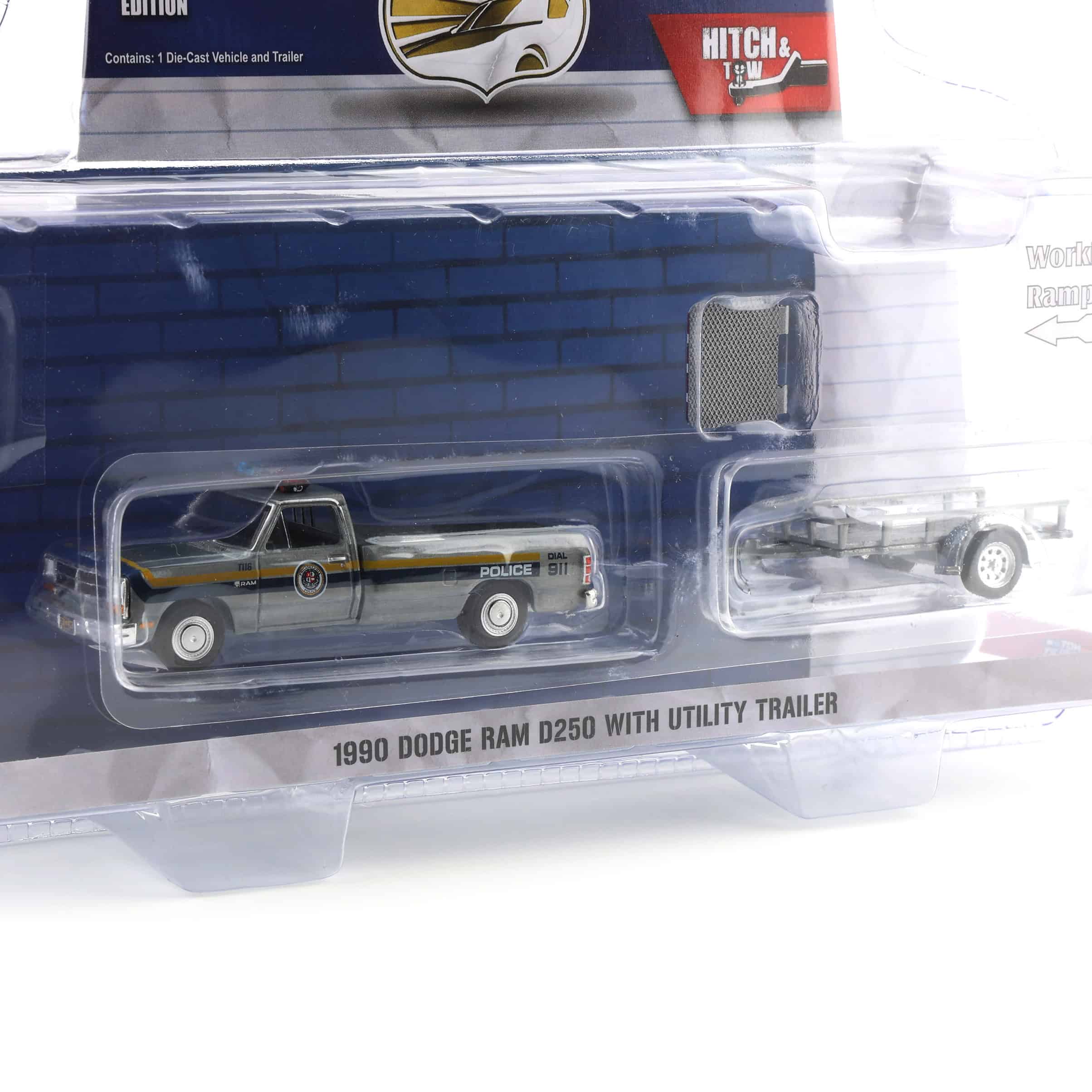 Raw Chase ~ 1/64 1990 Dodge Ram D-250 with Utility Trailer, Philadelphia, PA Police Department, Hot Pursuit Hitch & Tow Series 1 - Image 2