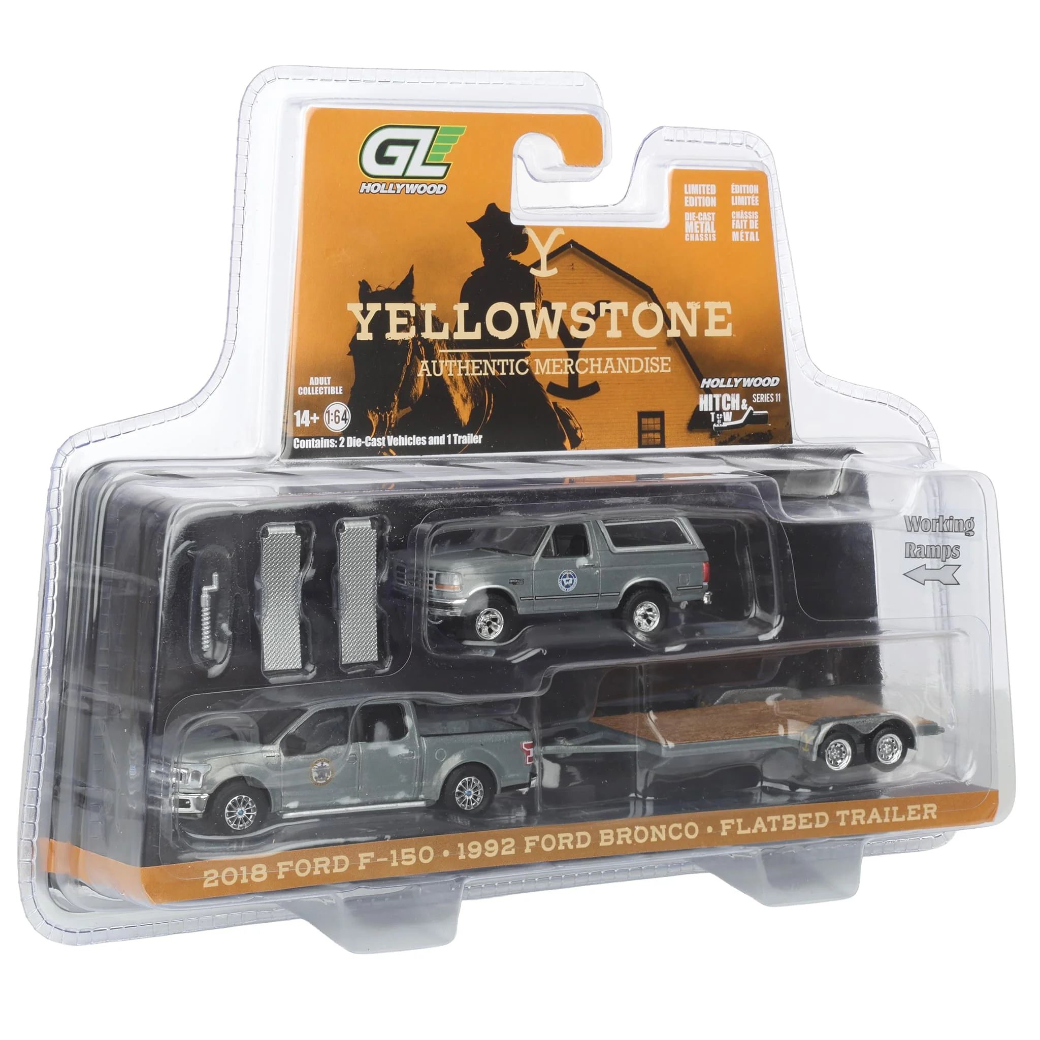 Raw Chase Unit ~ 1/64 2018 Ford F-150 Pickup Truck with 1992 Ford Bronco & Flatbed Trailer, Montana Livestock Assoc., Hitch & Tow Series 11 - Image 2