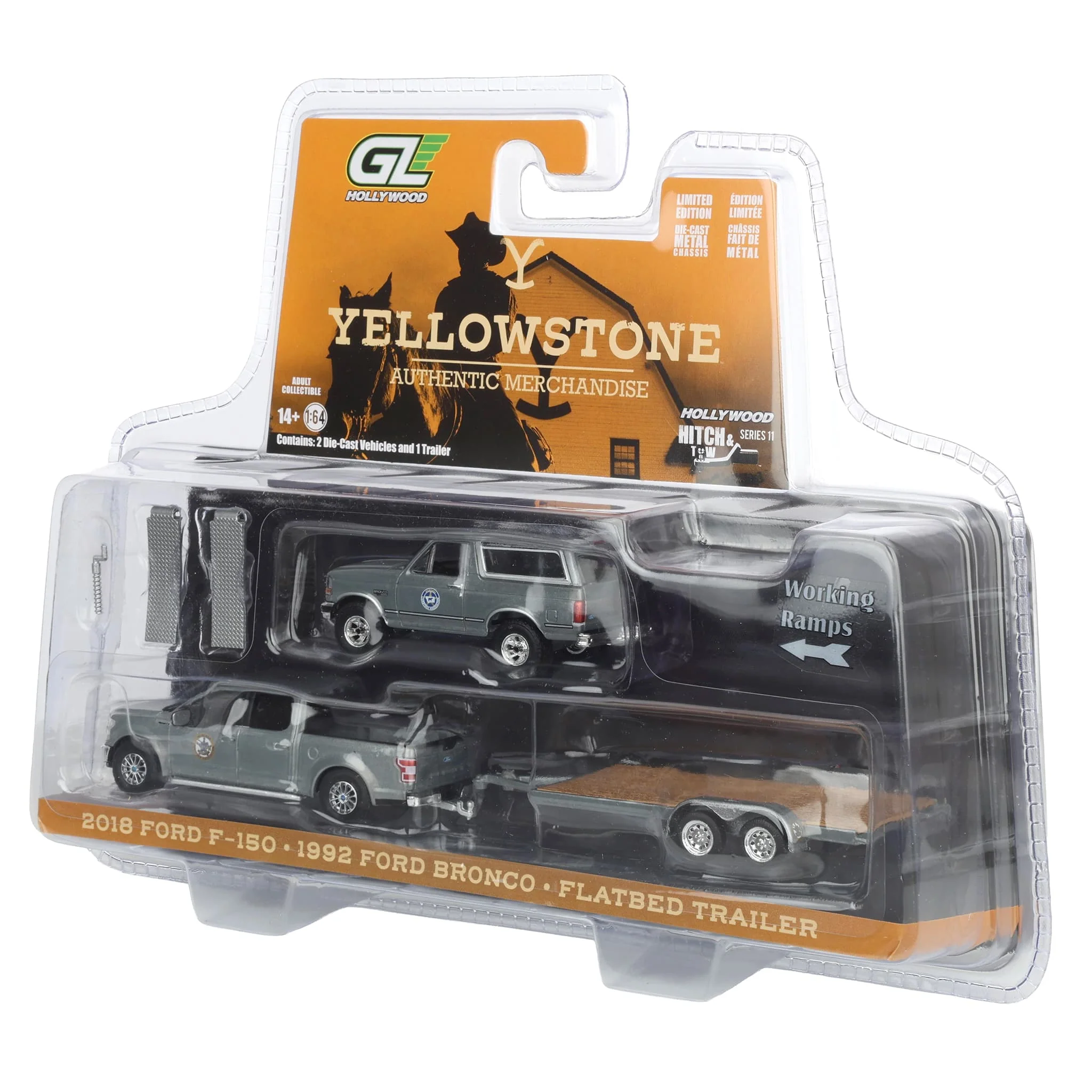 Raw Chase Unit ~ 1/64 2018 Ford F-150 Pickup Truck with 1992 Ford Bronco & Flatbed Trailer, Montana Livestock Assoc., Hitch & Tow Series 11 - Image 3