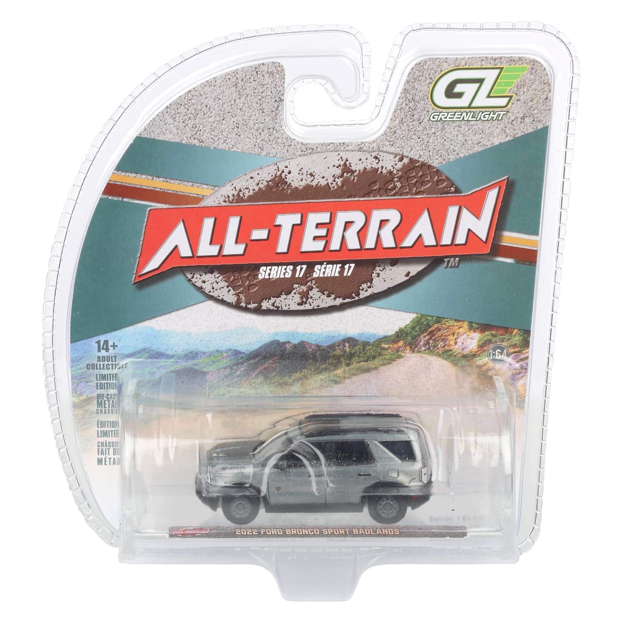 Raw Chase Unit ~ 1/64 2022 Ford Bronco Sport Badlands, Black, All-Terrain Series 17 by GreenLight Collectibles