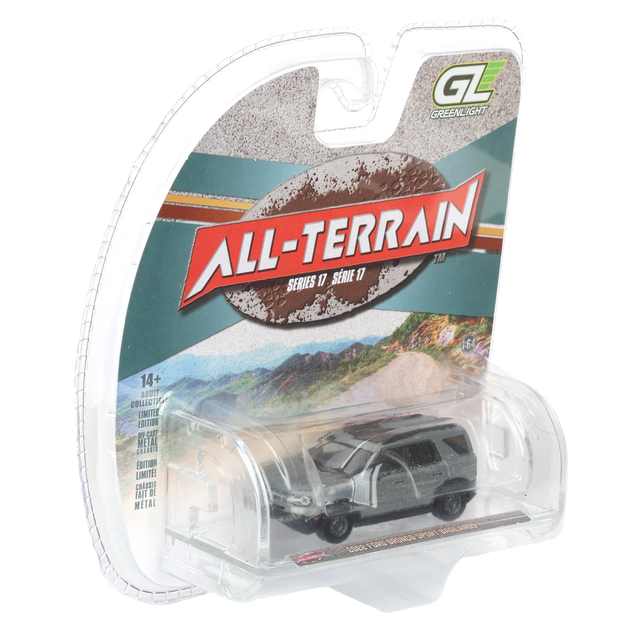 Raw Chase Unit ~ 1/64 2022 Ford Bronco Sport Badlands, Black, All-Terrain Series 17 by GreenLight Collectibles - Image 2