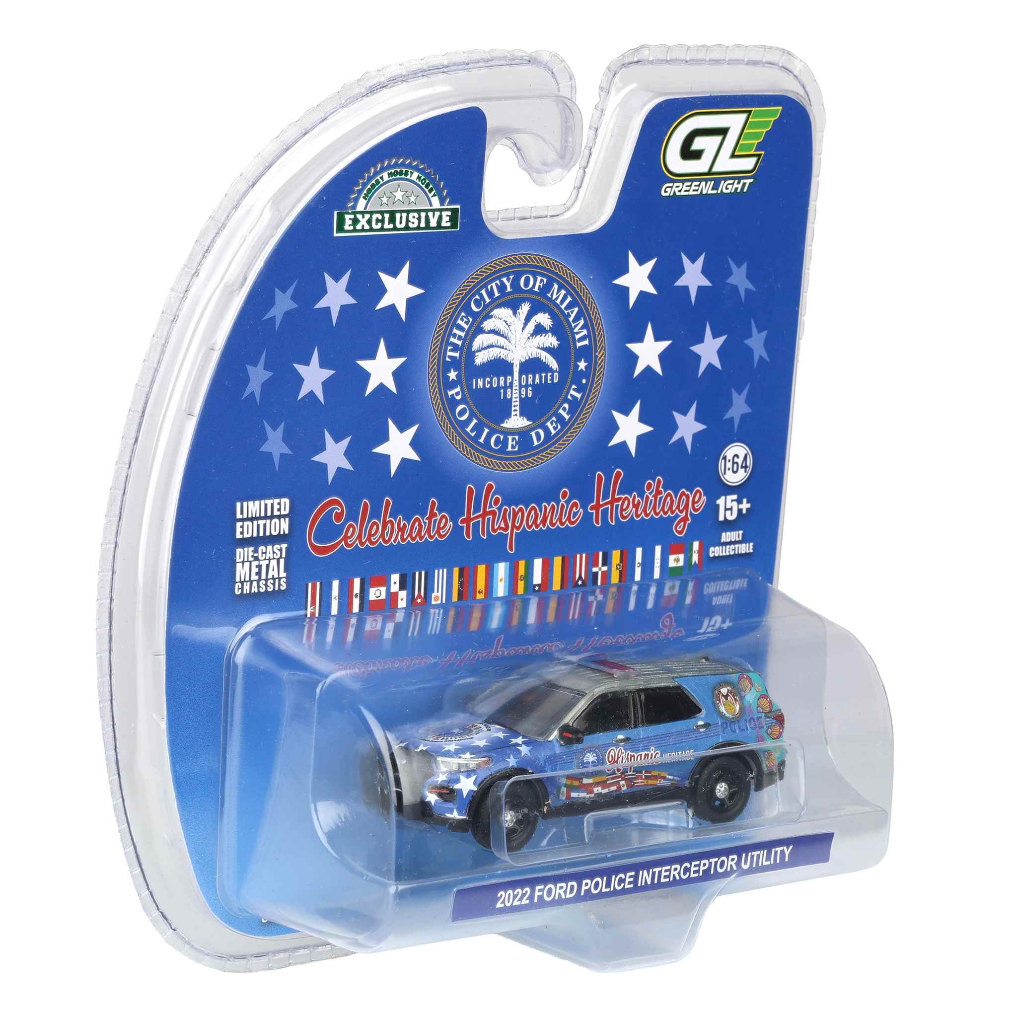 Raw Chase Unit ~ 1/64 2022 Ford Police Interceptor Utility, Miami Police Department Hispanic Heritage Deco , Hobby Exclusive by GreenLight Collectibles - Image 2