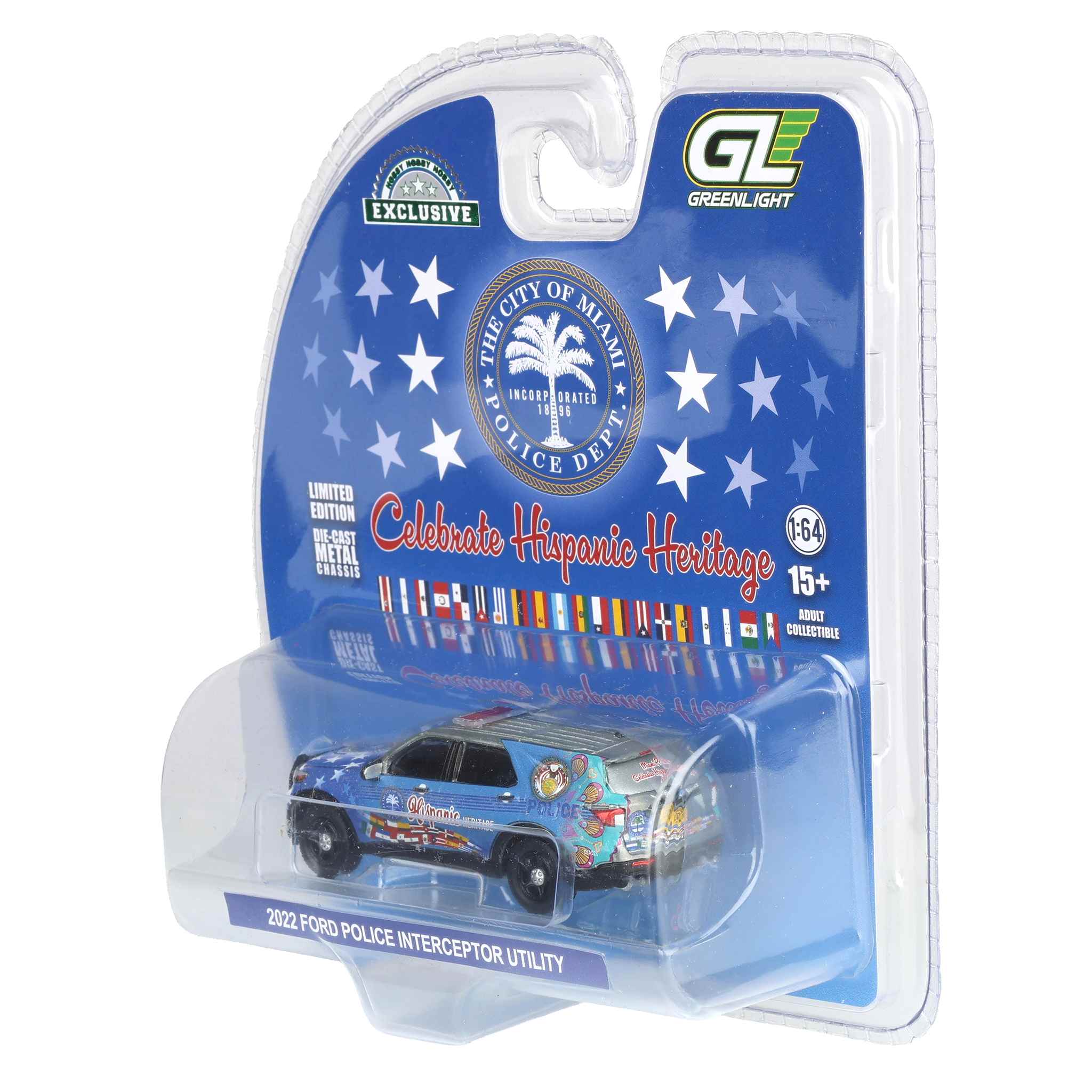 Raw Chase Unit ~ 1/64 2022 Ford Police Interceptor Utility, Miami Police Department Hispanic Heritage Deco , Hobby Exclusive by GreenLight Collectibles - Image 3