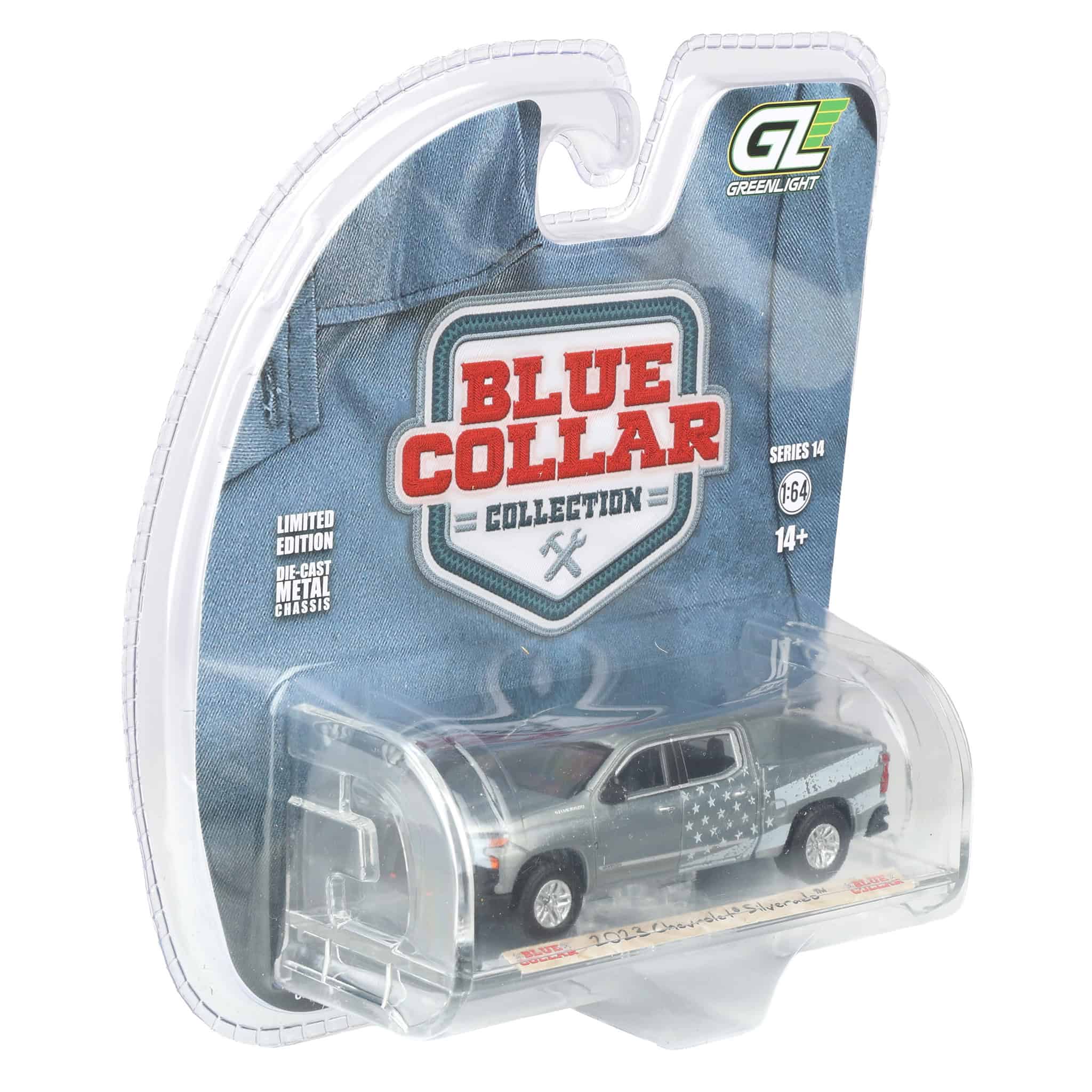 Raw Chase Unit ~ 1/64 2023 Chevrolet Silverado, Stars & Stripes, Blue Collar Collection Series 14 - Image 2