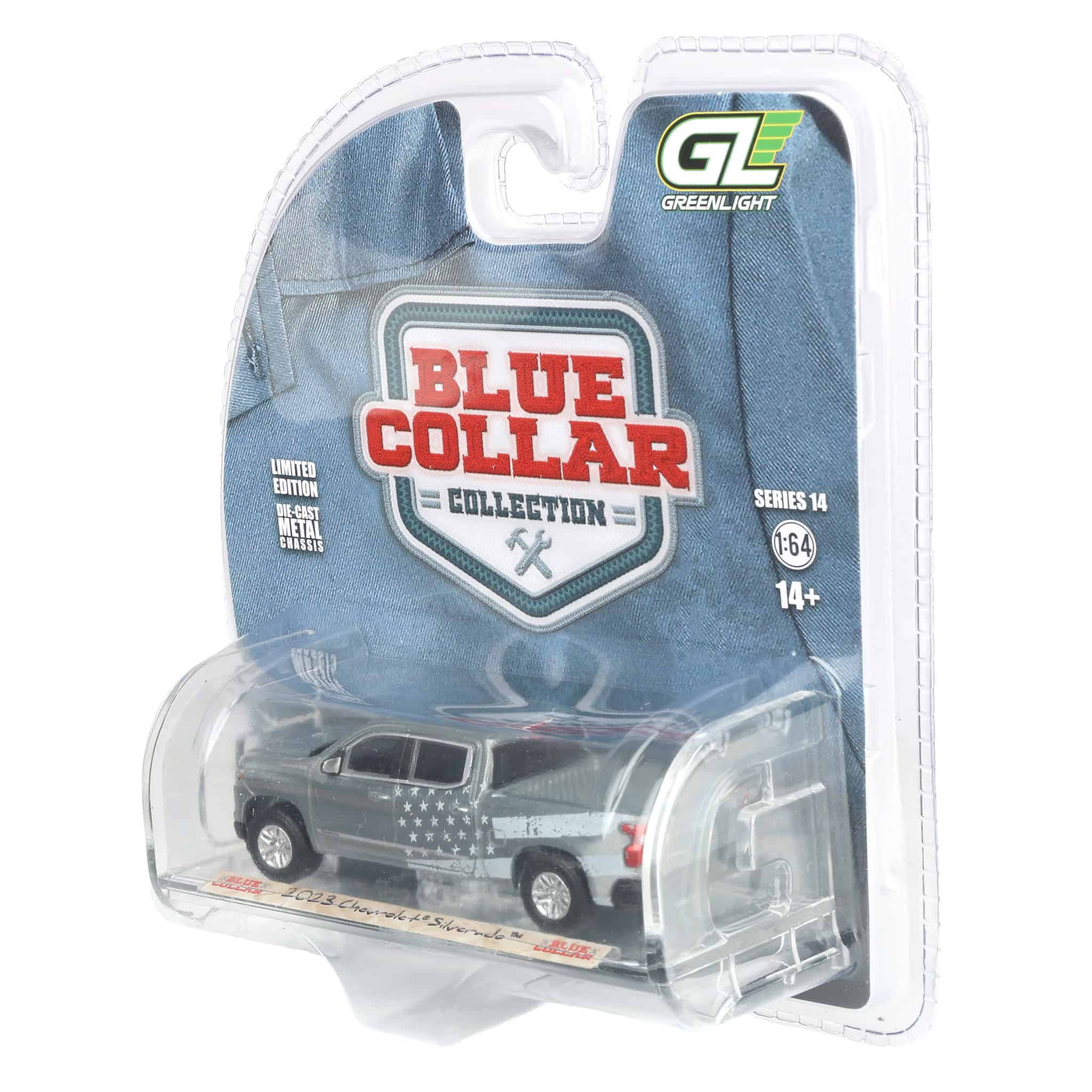 Raw Chase Unit ~ 1/64 2023 Chevrolet Silverado, Stars & Stripes, Blue Collar Collection Series 14 - Image 3