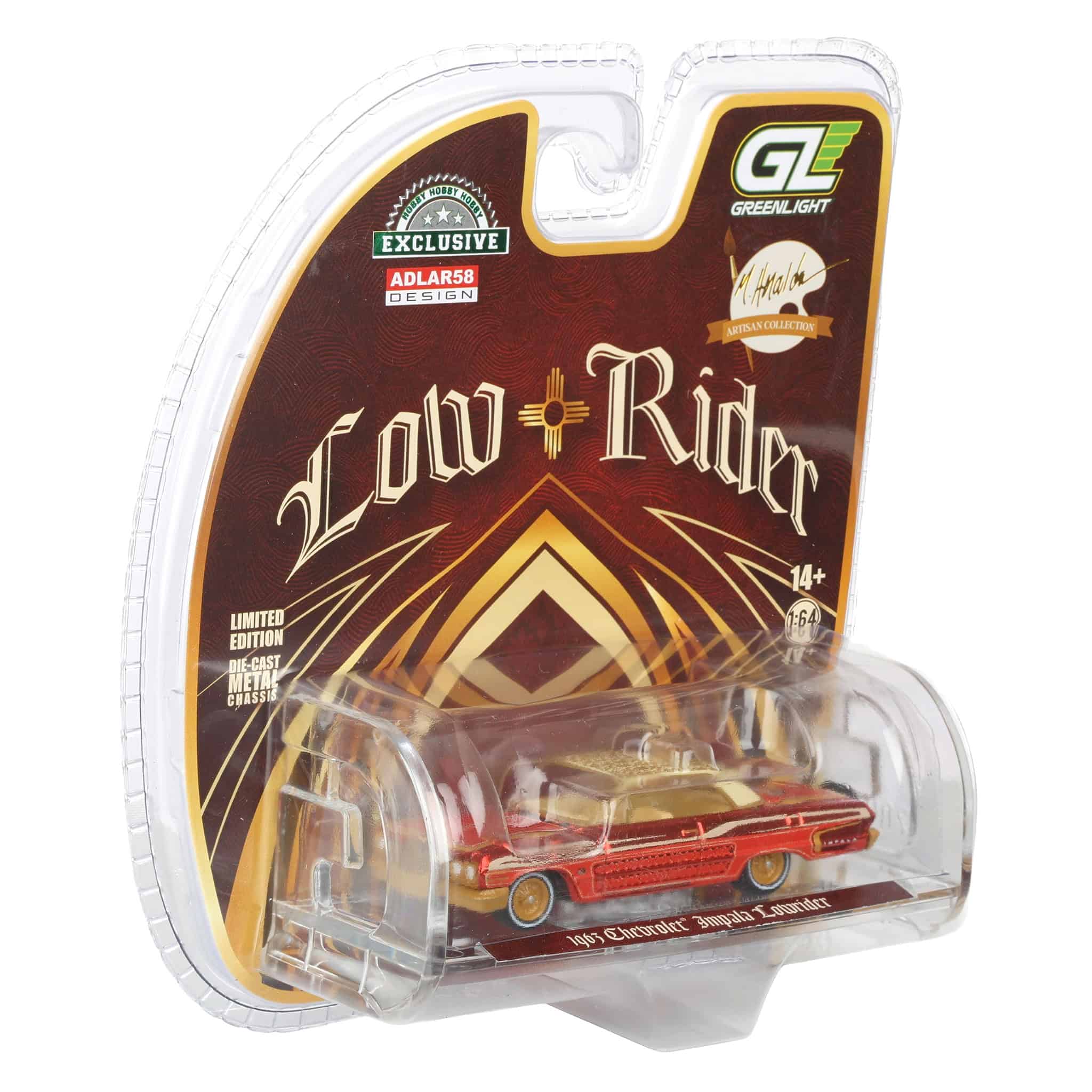 Red Chrome Chase Unit ~ 1/64 1963 Chevrolet Impala Lowrider, Michael Heralda Special Edition, Hobby Exclusive - Image 2