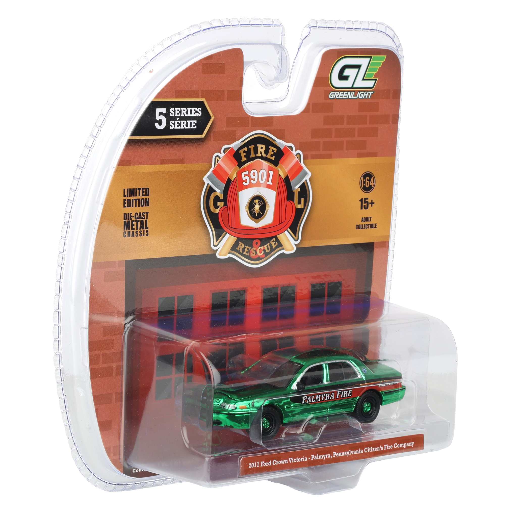 Green Chrome Chase Unit ~ 1/64 2011 Ford Crown Victoria, Palmyra, Pennsylvania Fire Department, Fire & Rescue Series 5 - Image 2