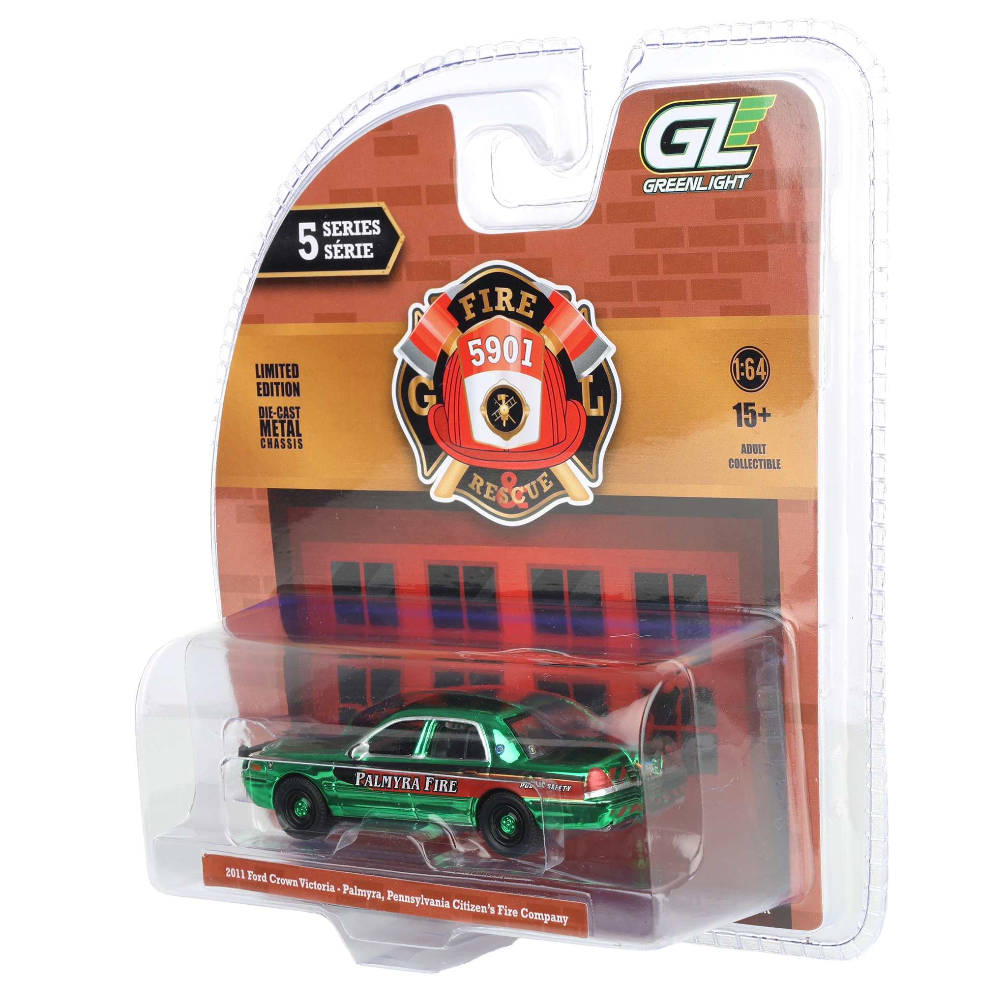 Green Chrome Chase Unit ~ 1/64 2011 Ford Crown Victoria, Palmyra, Pennsylvania Fire Department, Fire & Rescue Series 5 - Image 3