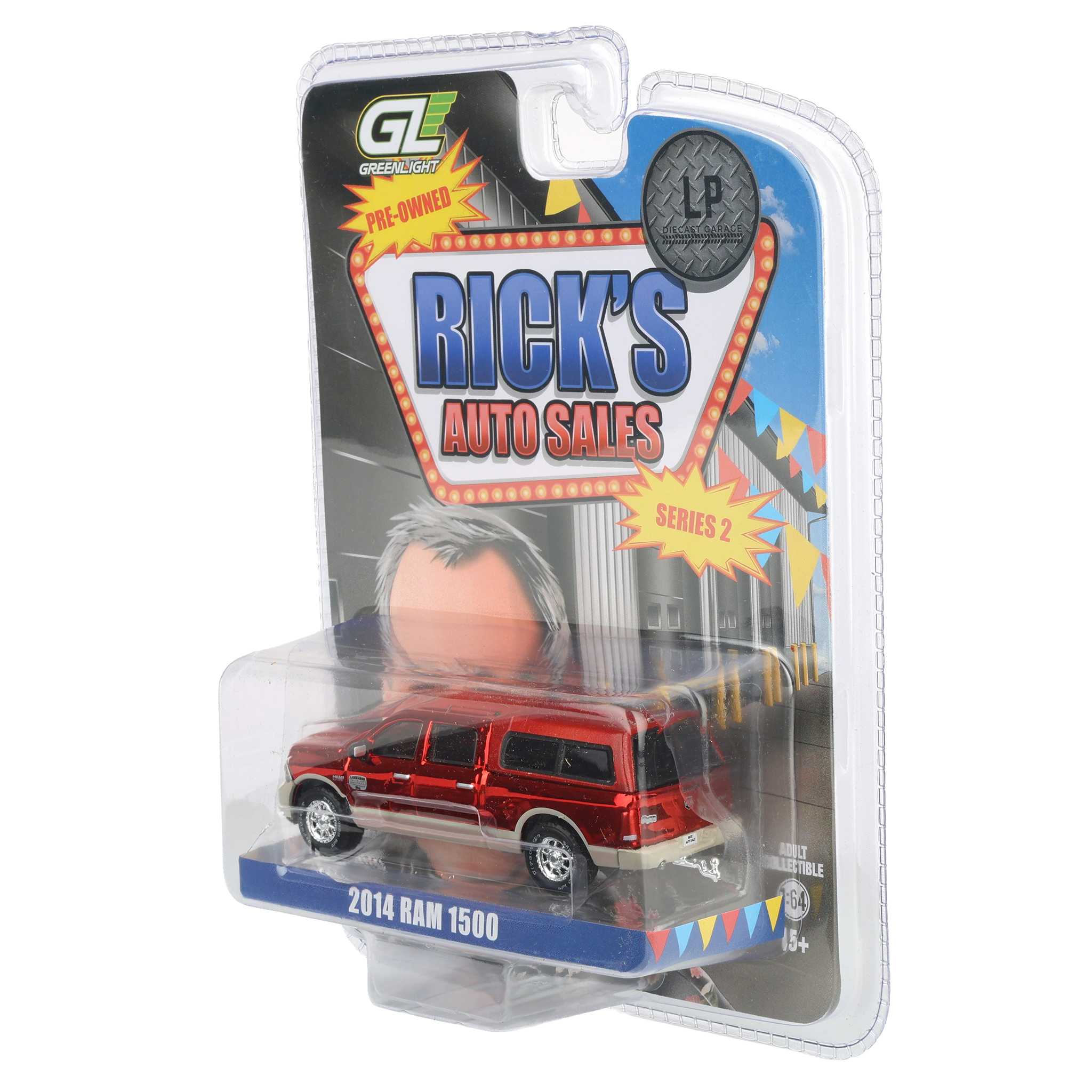 Red Chrome Chase Unit ~ 1/64 2015 Ram 1500 Longhorn Pickup Truck with Cap, Red & Gold, Rick's Auto Sales Series 2 by GreenLight Collectibles - Image 3