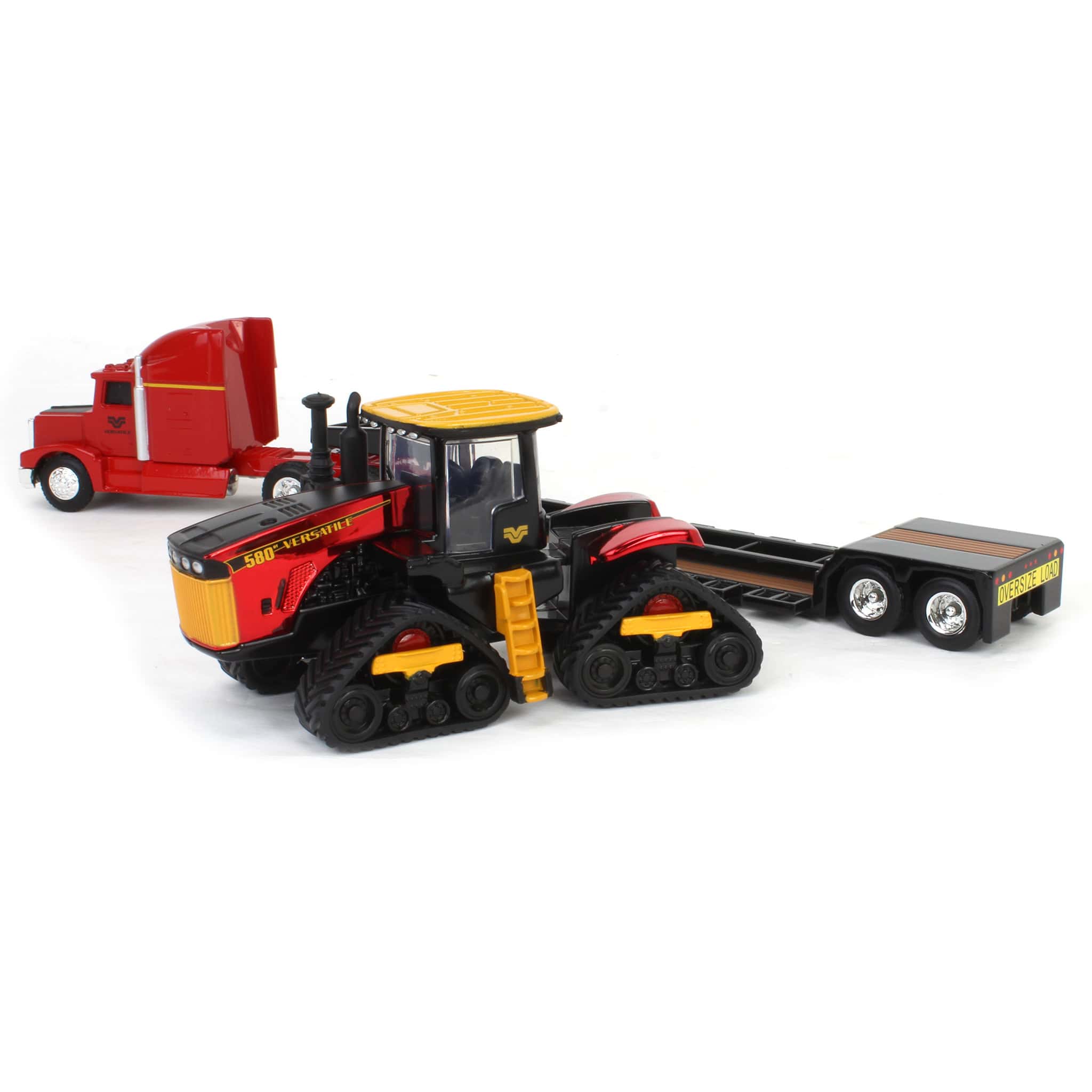 Red Chrome Chase Unit ~ 1/64 Versatile 580DT Tractor with Semi Truck & Lowboy Trailer, ERTL Prestige Collection