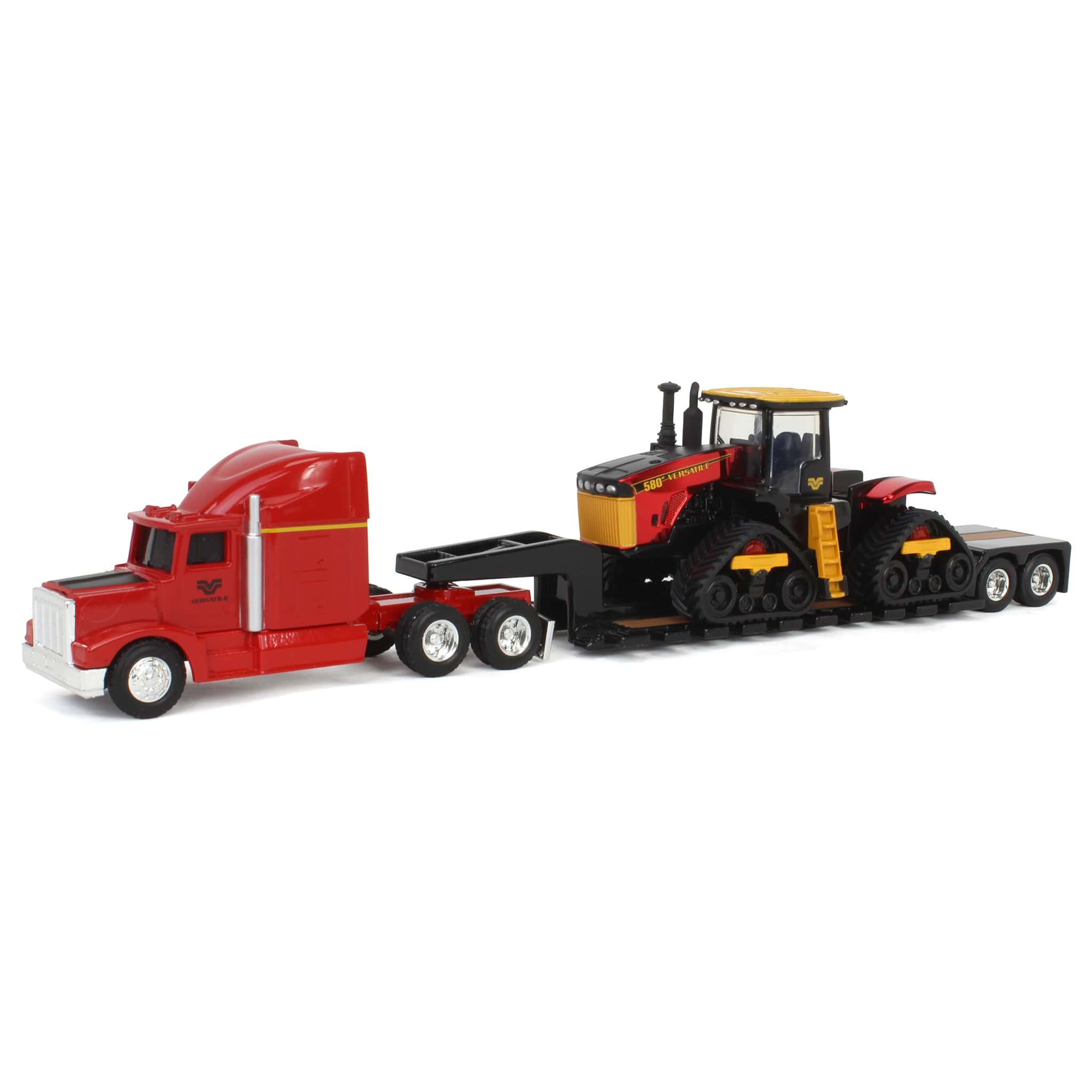Red Chrome Chase Unit ~ 1/64 Versatile 580DT Tractor with Semi Truck & Lowboy Trailer, ERTL Prestige Collection - Image 3