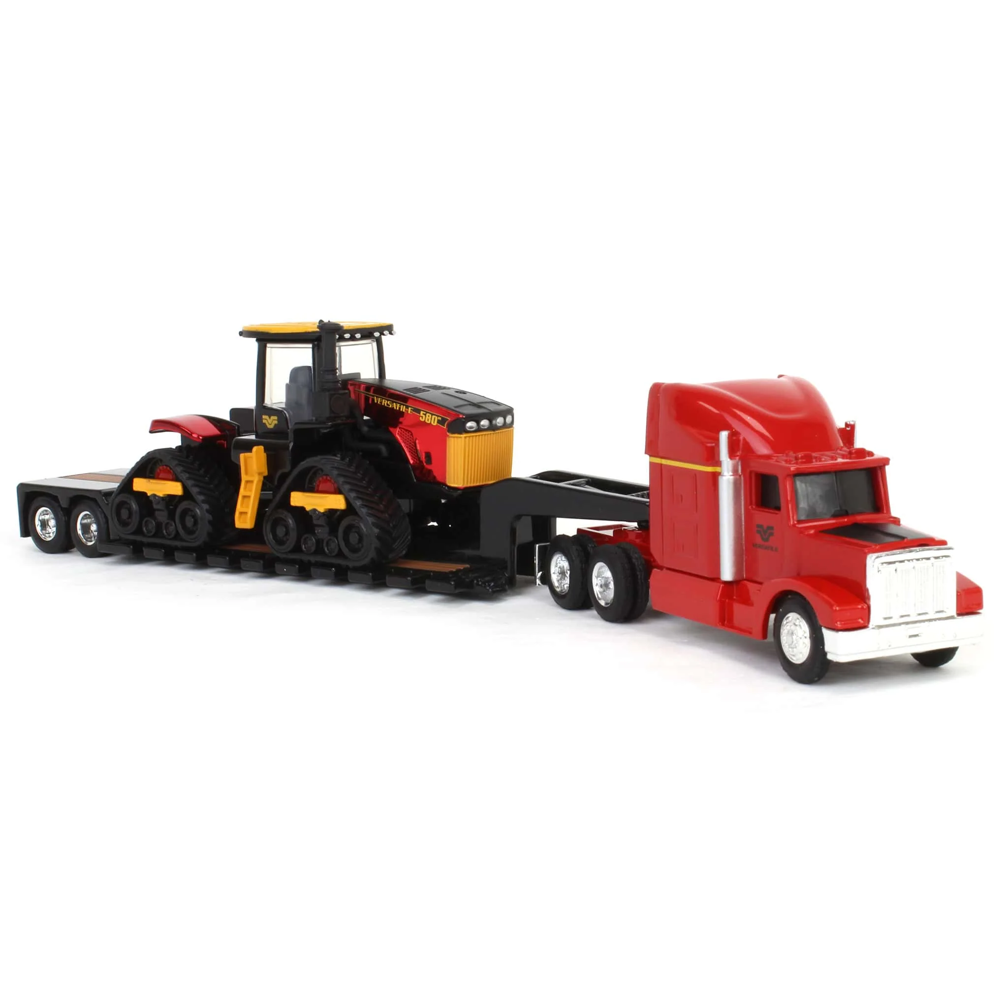 Red Chrome Chase Unit ~ 1/64 Versatile 580DT Tractor with Semi Truck & Lowboy Trailer, ERTL Prestige Collection - Image 4