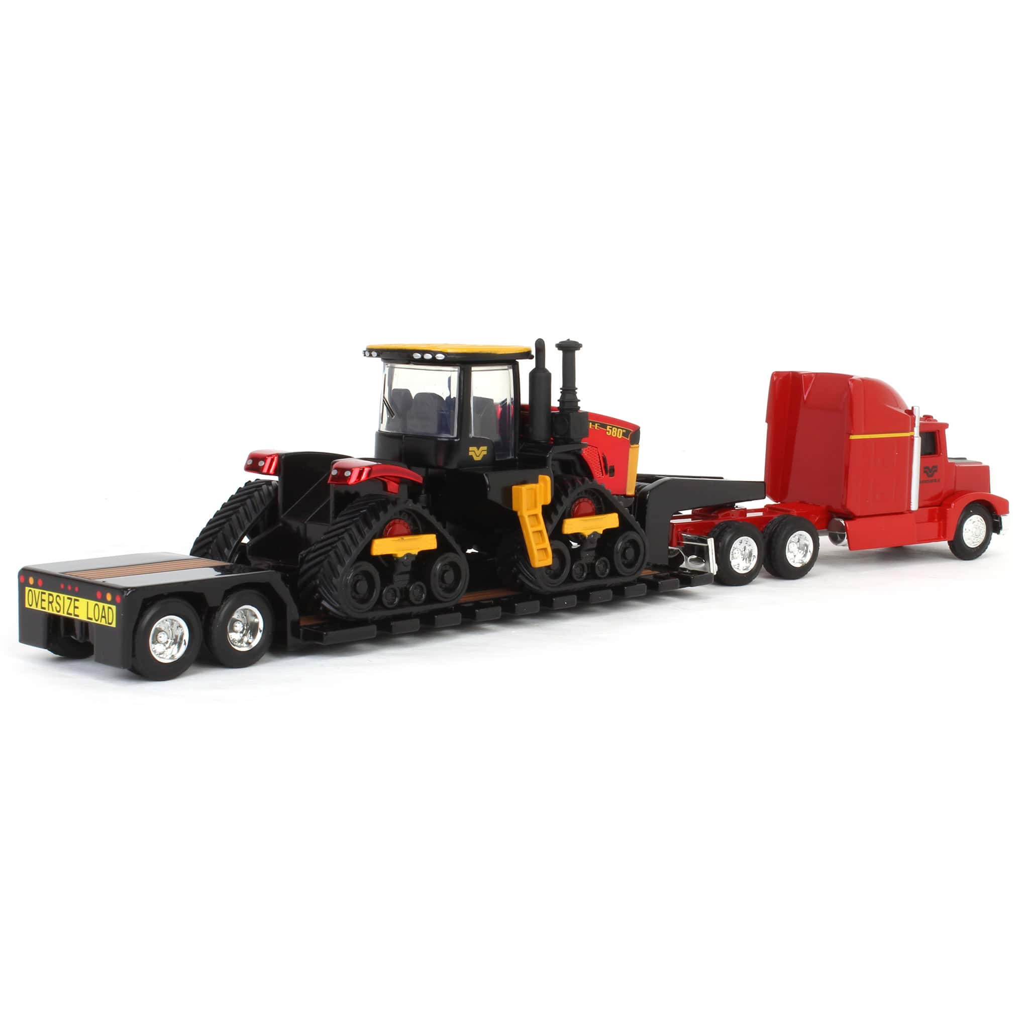 Red Chrome Chase Unit ~ 1/64 Versatile 580DT Tractor with Semi Truck & Lowboy Trailer, ERTL Prestige Collection - Image 5