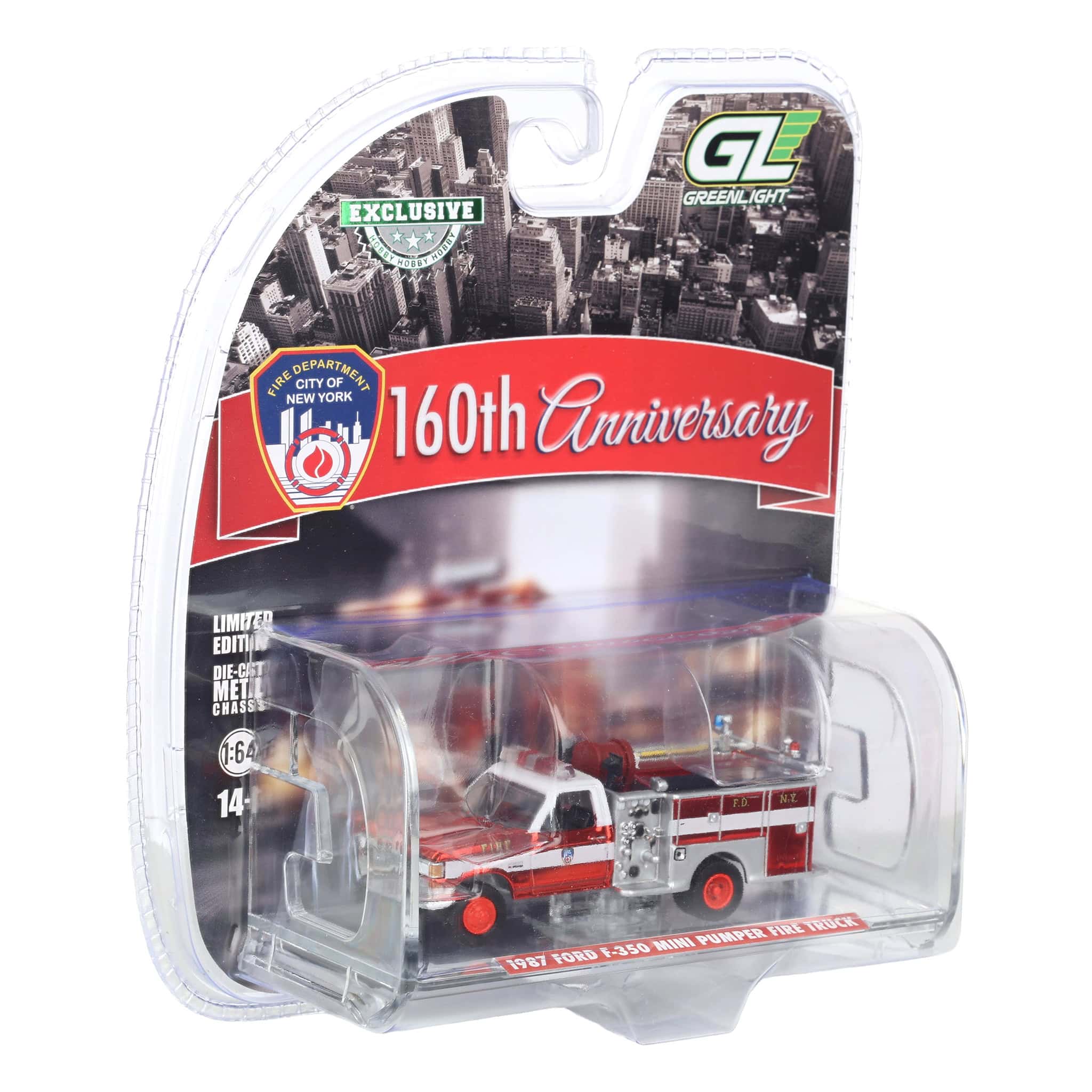 Red Chrome Super Chase Unit ~ 1/64 1987 Ford F-350 Mini Pumper Fire Truck, FDNY 160th Anniversary, Hobby Exclusive - Image 2