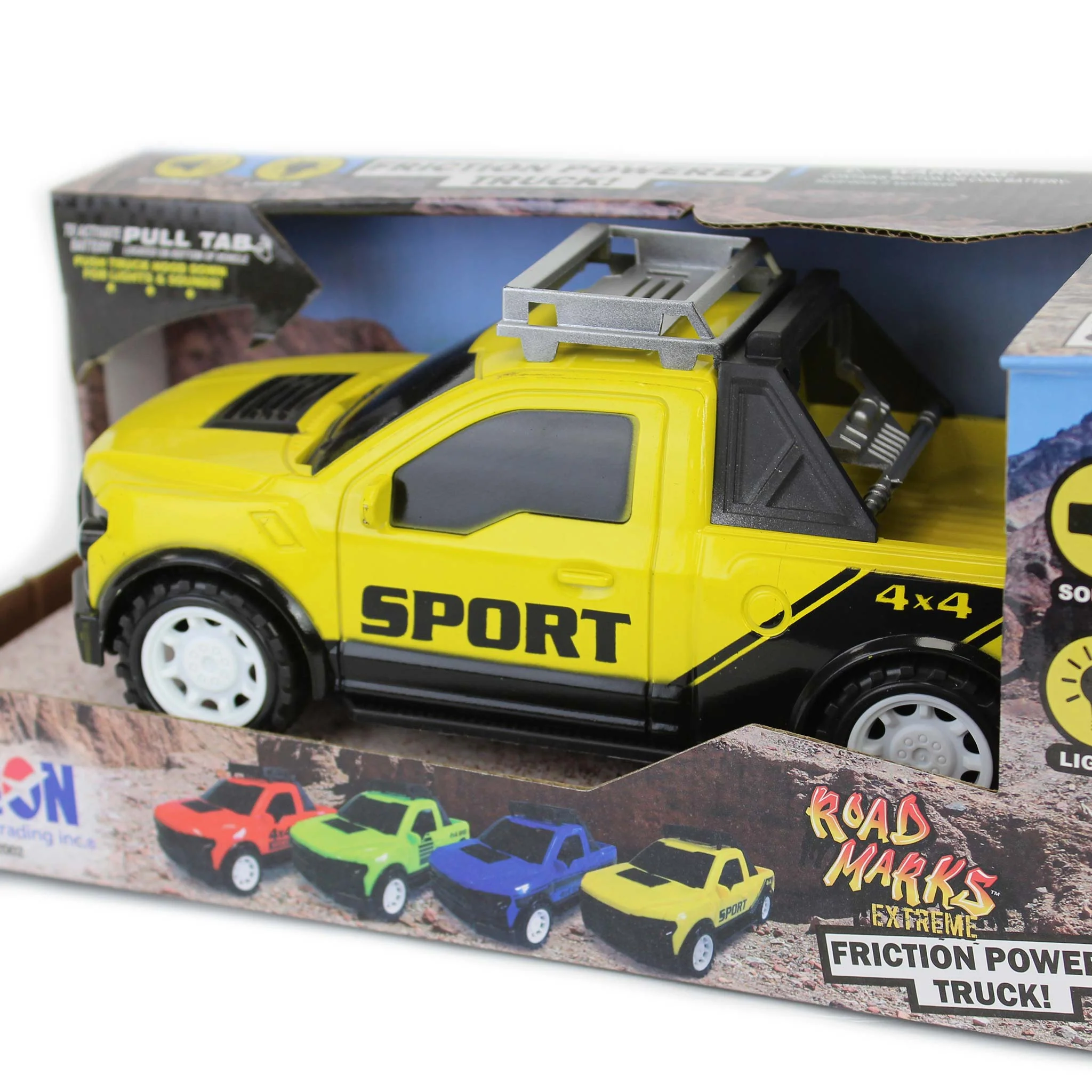 Road Marks Yellow Off Road Pickup Truck-Friction Powered - Image 3